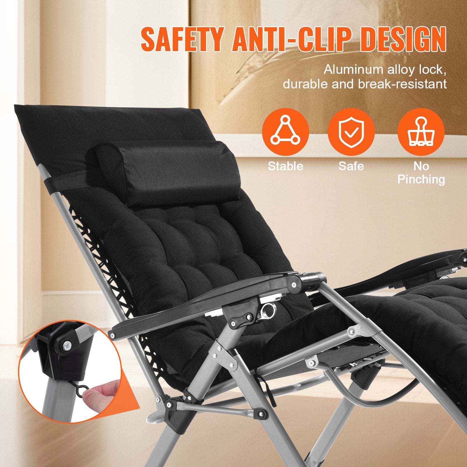 Filing & Organisation: VEVOR Zero Gravity Chair, 33 inch Zero Gravity Recliner Lounge Chair for Indoor and Outdoor, Adjustable Anti Gravity Chair with Cushion, Headrest, Footrest, and Cupholder, 500 lbs, Black