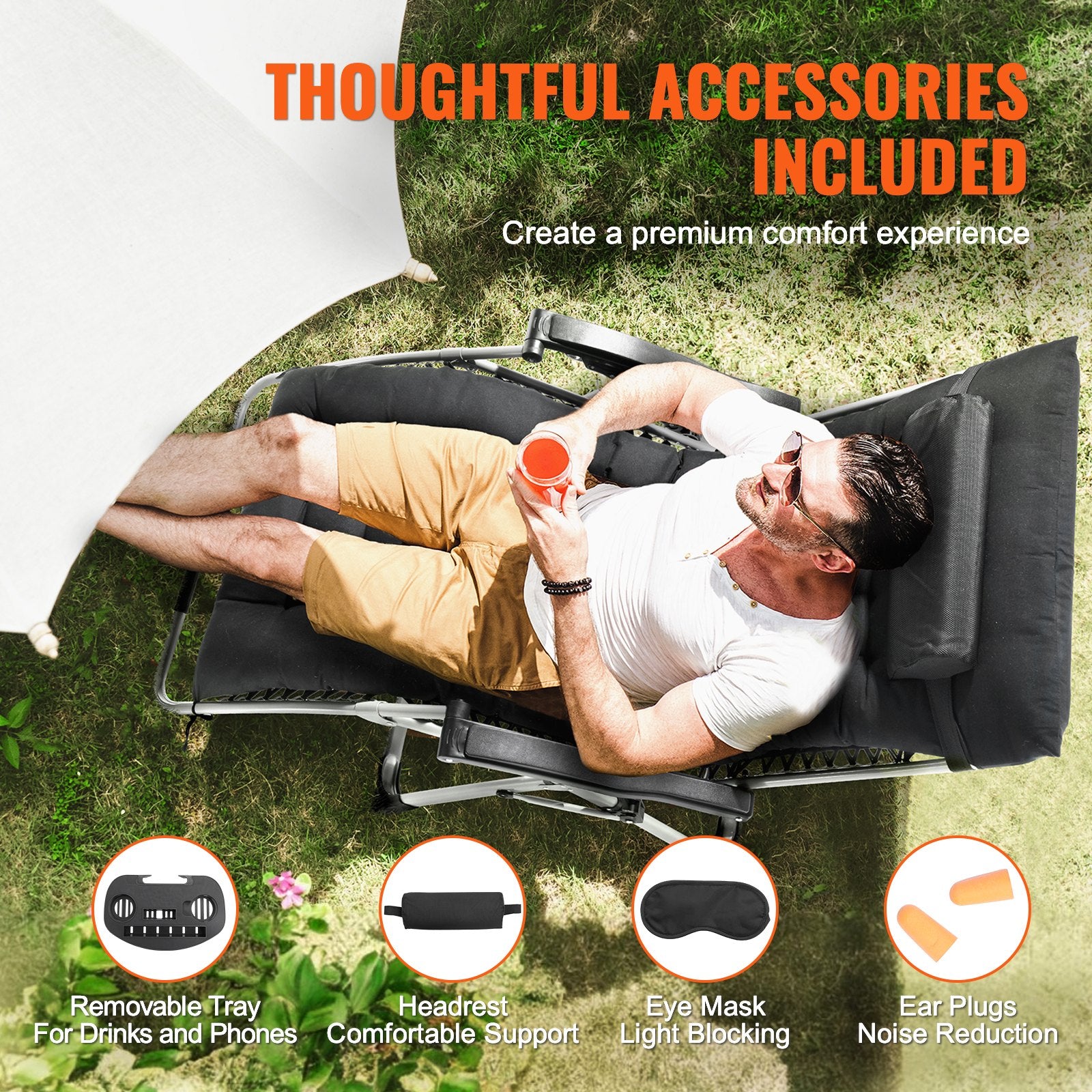Filing & Organisation: VEVOR Zero Gravity Chair, 33 inch Zero Gravity Recliner Lounge Chair for Indoor and Outdoor, Adjustable Anti Gravity Chair with Cushion, Headrest, Footrest, and Cupholder, 500 lbs, Black