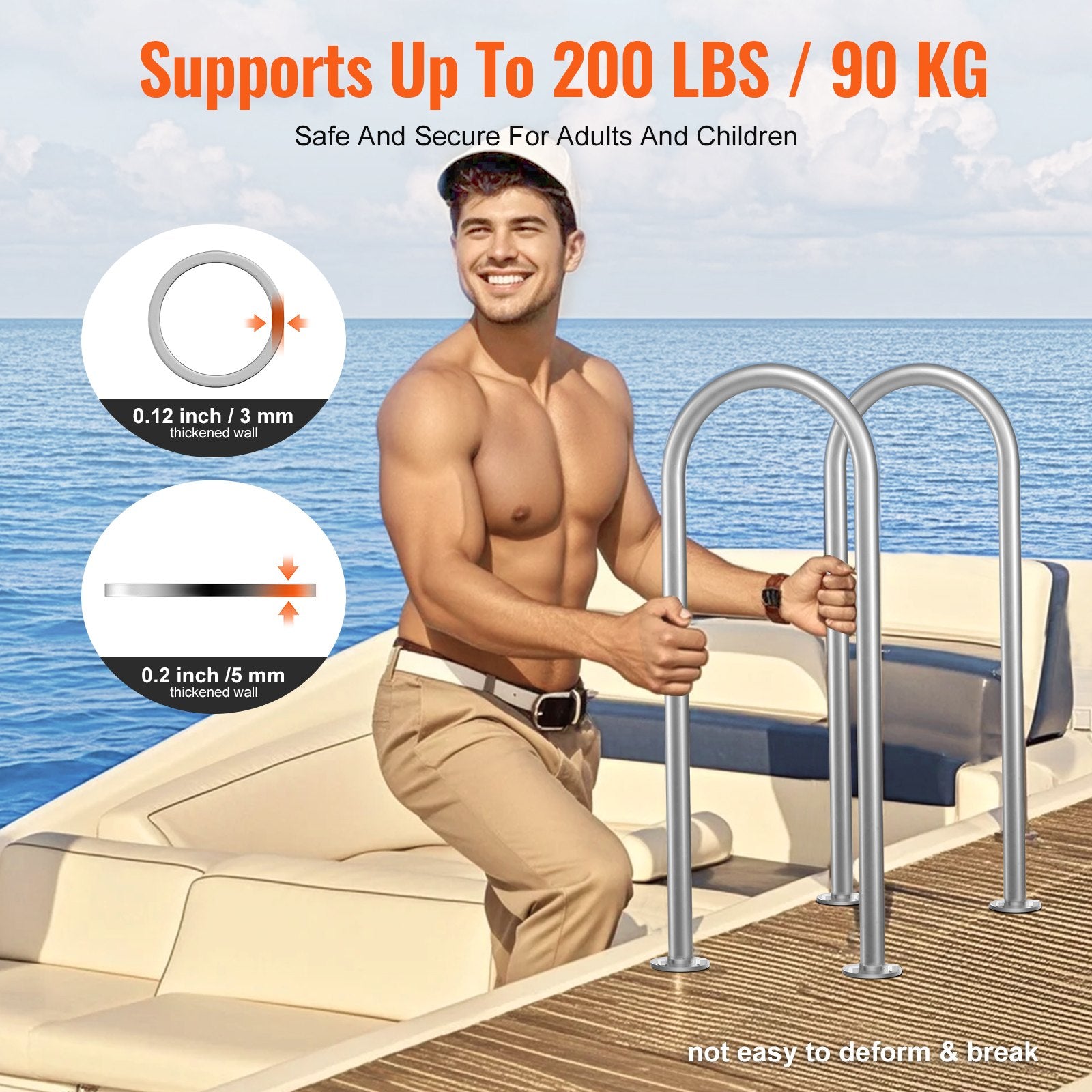 Swimming Pools: VEVOR Pool Handrail,36 x 13 inch Pool Railing, Aluminum with Base Plate for Indoor/Outdoor Pools, Humanized Swimming Pool Safety Railing for Decks, Rust-Proof Grab Bar with Accessories for Spas Docks