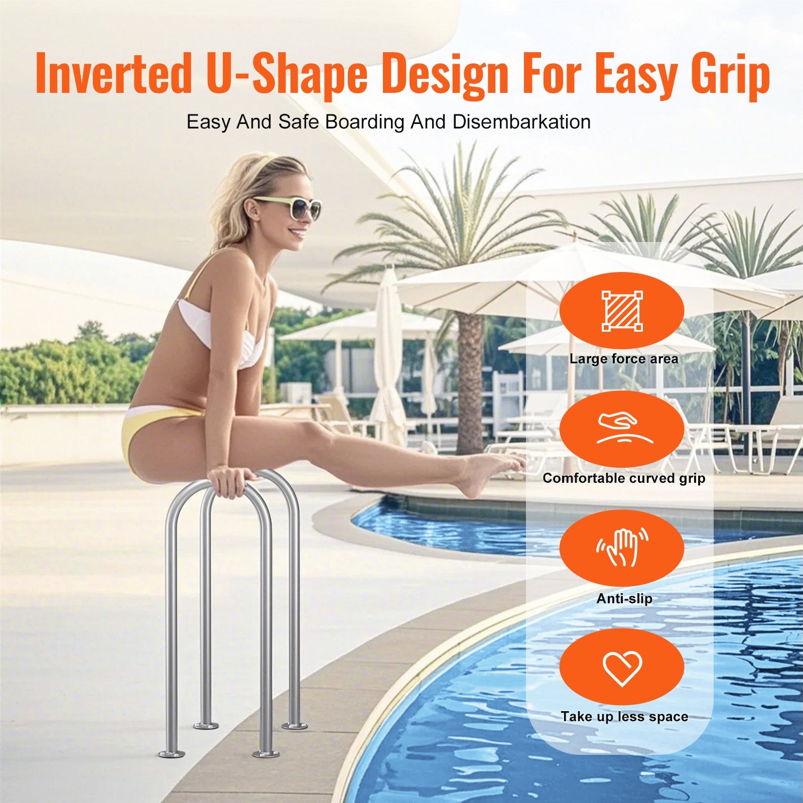 Swimming Pools: VEVOR Pool Handrail,36 x 13 inch Pool Railing, Aluminum with Base Plate for Indoor/Outdoor Pools, Humanized Swimming Pool Safety Railing for Decks, Rust-Proof Grab Bar with Accessories for Spas Docks