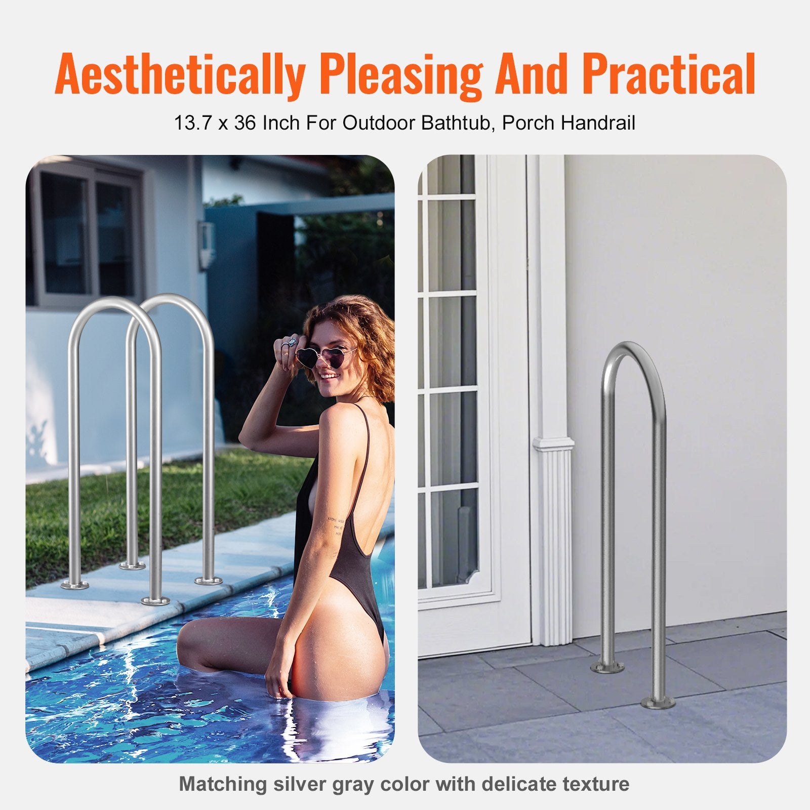Swimming Pools: VEVOR Pool Handrail,36 x 13 inch Pool Railing, Aluminum with Base Plate for Indoor/Outdoor Pools, Humanized Swimming Pool Safety Railing for Decks, Rust-Proof Grab Bar with Accessories for Spas Docks