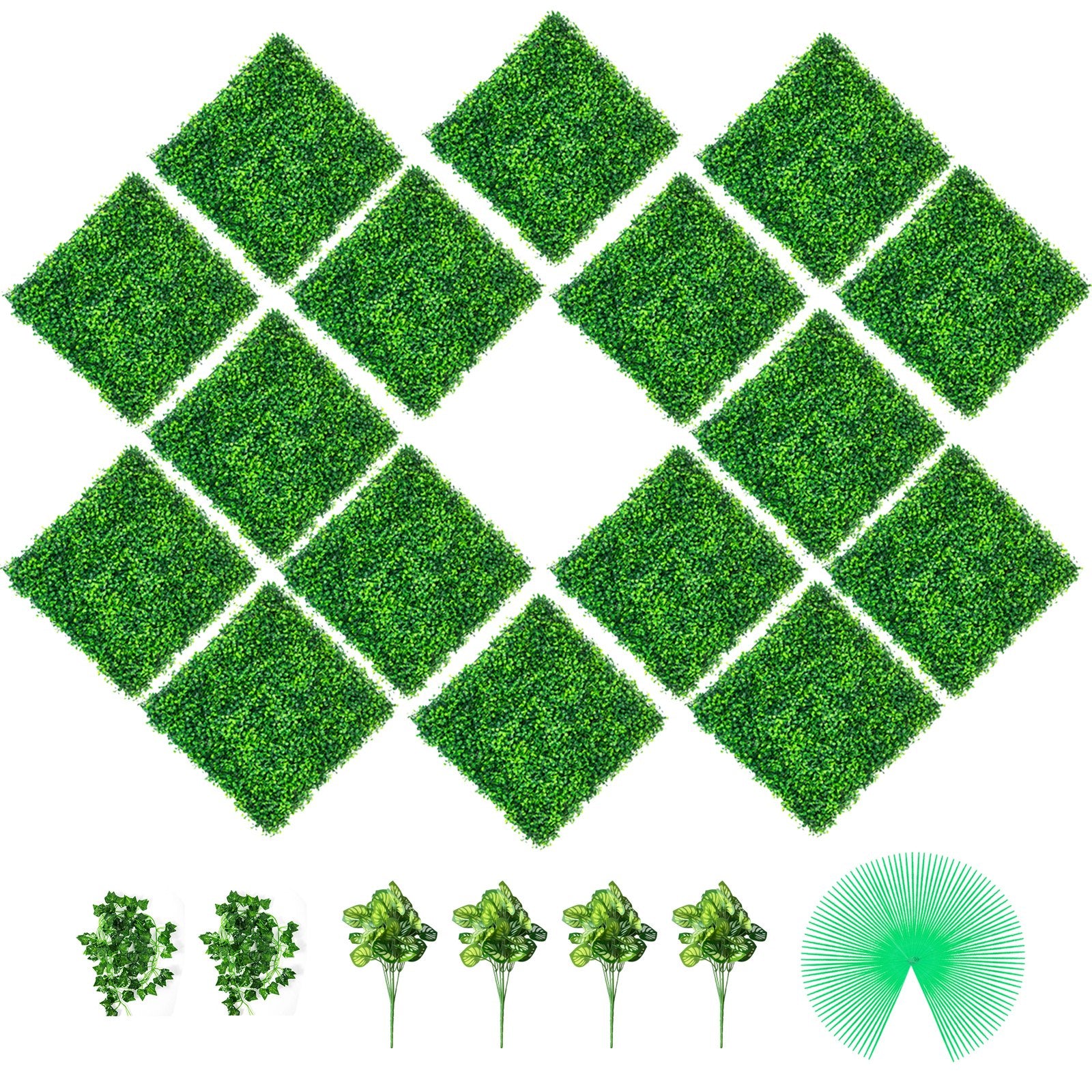Artificial Boxwood Panels, 16 PCS 20"x20" Boxwood Hedge Wall Panels, PE Artificial Grass Backdrop Wall 1.6"", Privacy Hedge Screen for Decoration of Outdoor, Indoor, Garden, Fence, and Backyar