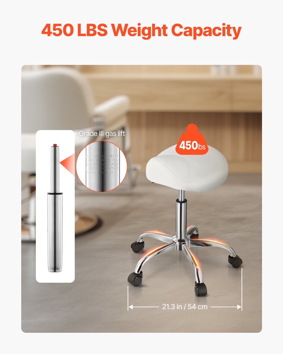 Office & Desk Chairs: VEVOR Saddle Rolling Stool, PU Leather Rolling Stool with Wheels, 360° Swivel Drafting Stool with Thickened Cushion, Height Adjustable Rolling Work SPA Stool, for Office, Home, Salon & Bar, White