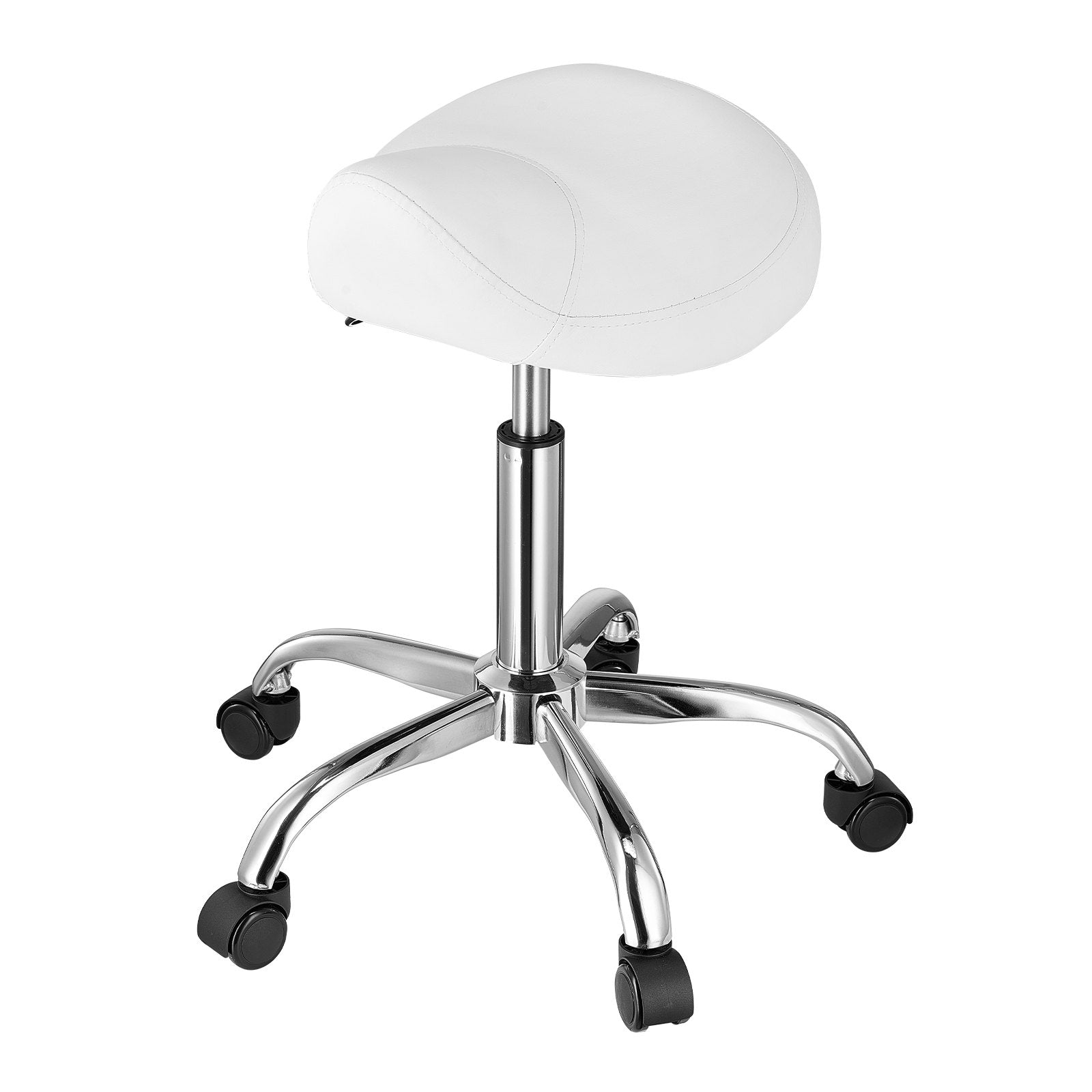 Office & Desk Chairs: VEVOR Saddle Rolling Stool, PU Leather Rolling Stool with Wheels, 360° Swivel Drafting Stool with Thickened Cushion, Height Adjustable Rolling Work SPA Stool, for Office, Home, Salon & Bar, White