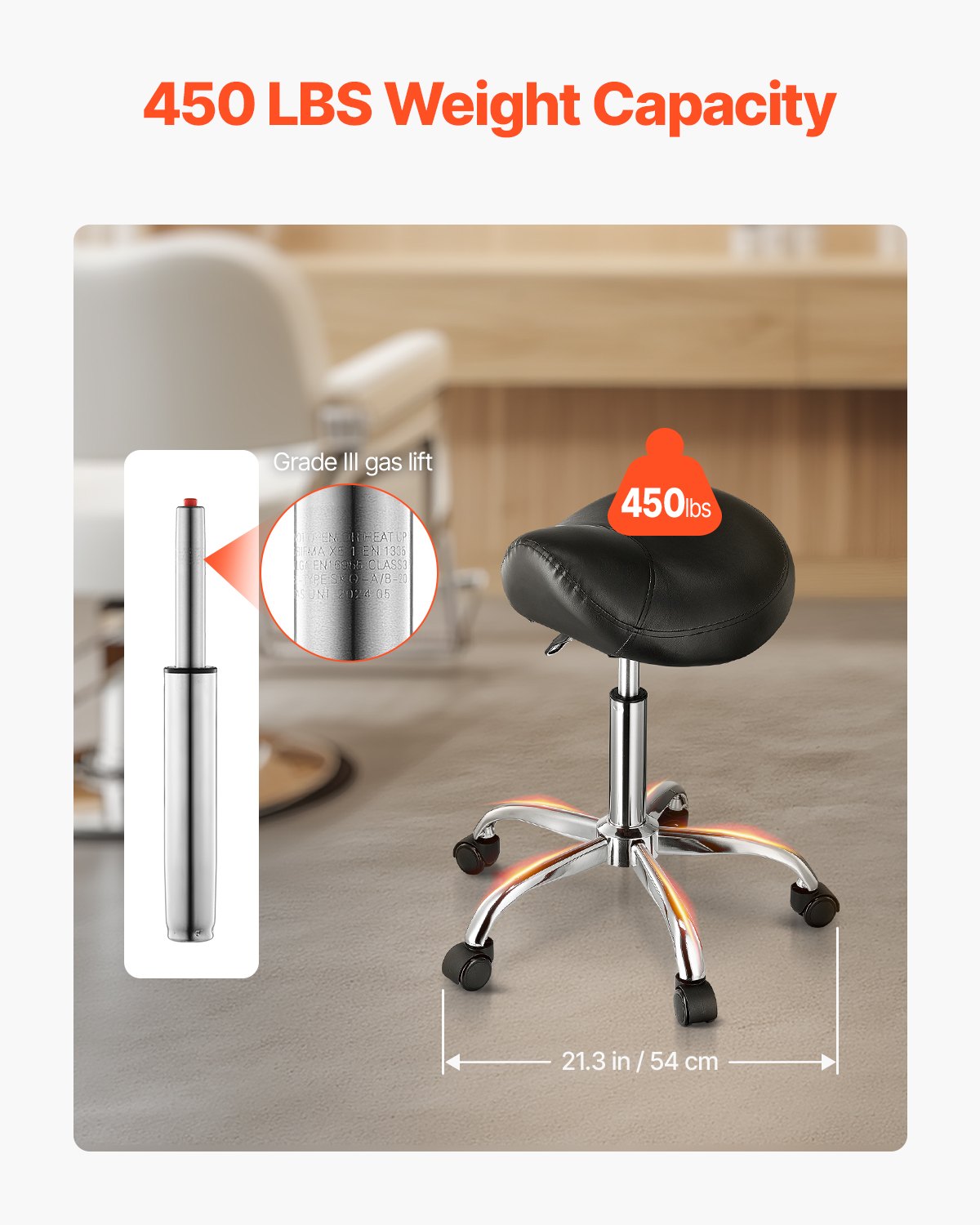 Office & Desk Chairs: VEVOR Saddle Rolling Stool, PU Leather Rolling Stool with Wheels, 360° Swivel Drafting Stool with Thickened Cushion, Height Adjustable Rolling Work SPA Stool, for Office, Home, Salon & Bar, Black