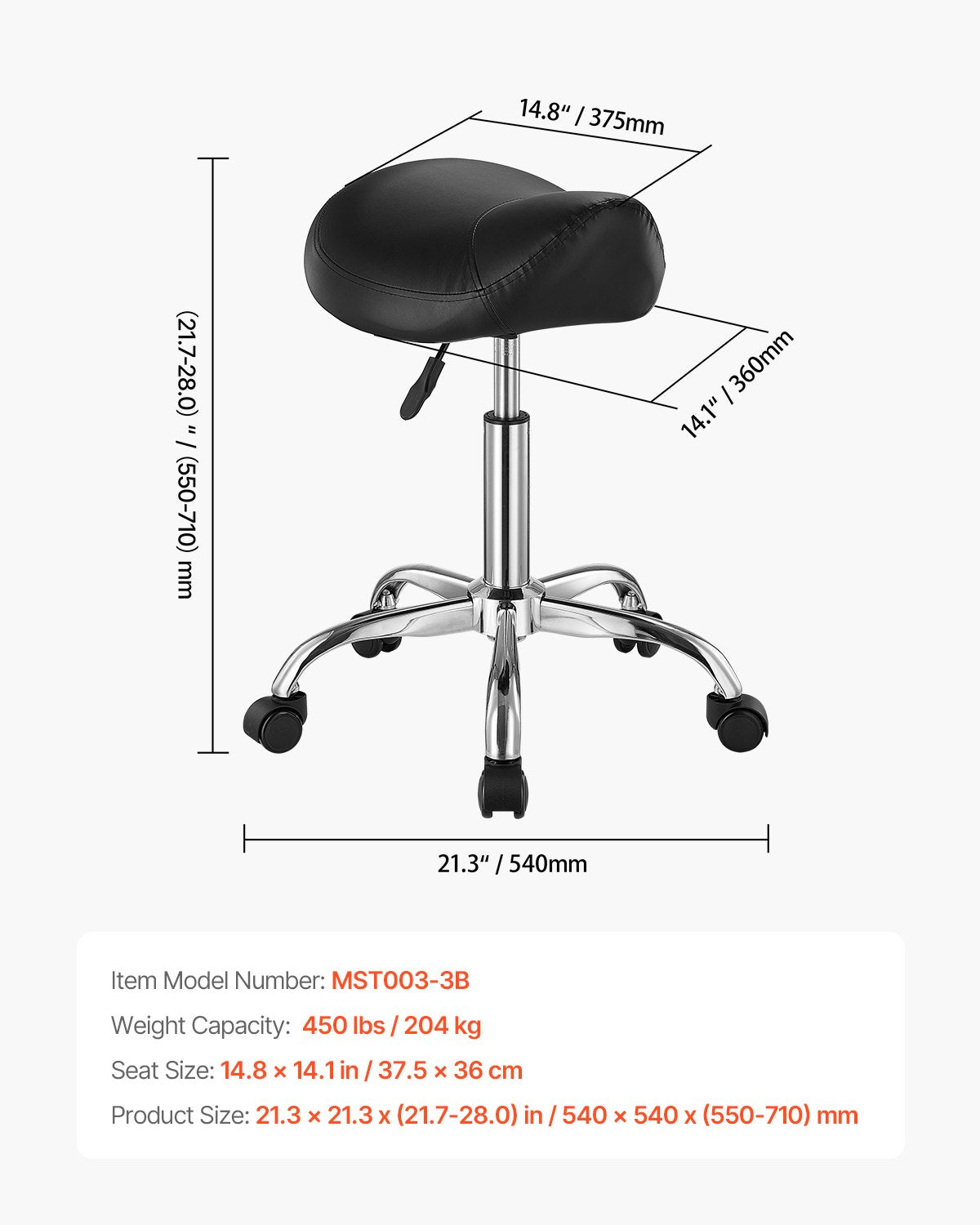 Office & Desk Chairs: VEVOR Saddle Rolling Stool, PU Leather Rolling Stool with Wheels, 360° Swivel Drafting Stool with Thickened Cushion, Height Adjustable Rolling Work SPA Stool, for Office, Home, Salon & Bar, Black