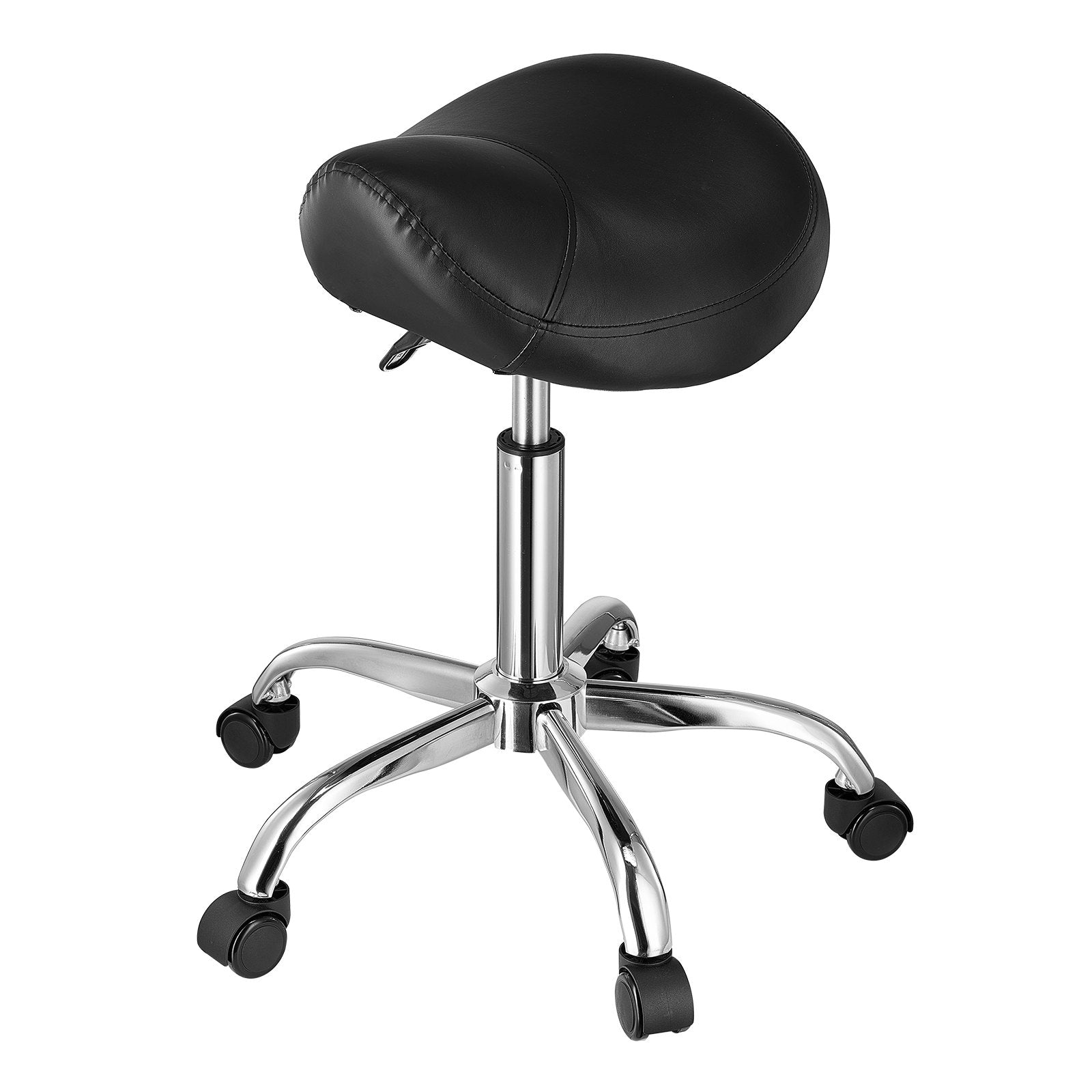 Office & Desk Chairs: VEVOR Saddle Rolling Stool, PU Leather Rolling Stool with Wheels, 360° Swivel Drafting Stool with Thickened Cushion, Height Adjustable Rolling Work SPA Stool, for Office, Home, Salon & Bar, Black