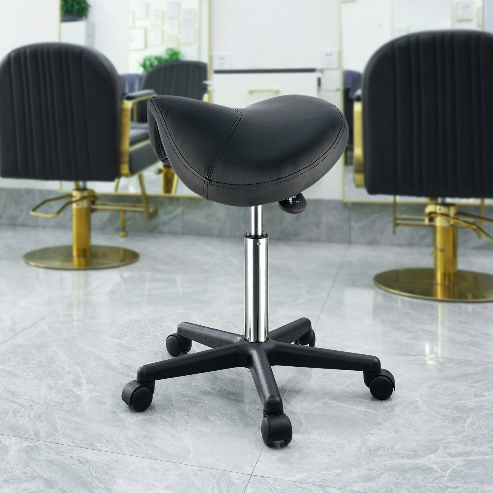 Mobility & Accessibility: VEVOR Saddle Stool with Wheels, 400 LBS Weight Capacity Ergonomic Rolling Saddle Stool, Height Adjustable Thickened PU Leather Swivel Saddle Stools Chair for Salon, Spa, Tattoo, Clinic, Black