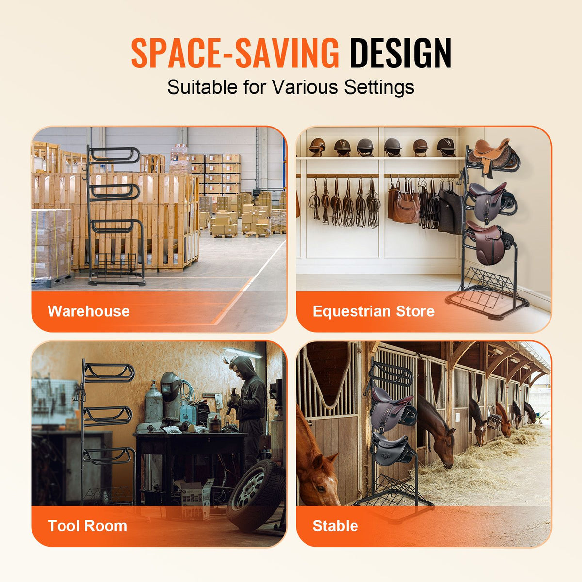 Freestanding Saddle Stand, 30 x 30 x 68.5 in, 3 Tiers Saddle Rack, Heavy Duty Saddle Blanket Holder with Removable & Rotating Tiers, English & Western Saddle Rack for Tack Room Organization
