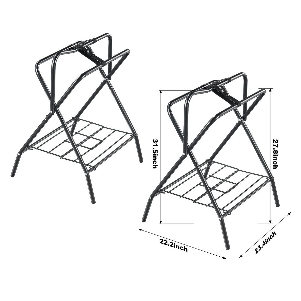 Folding Saddle Rack, 28 x 19 x 37.5 in, Freestanding Horse Saddle Stand, Portable Horse Blanket Holder, Heavy Duty Steel Saddle Rack for English & Western Saddles, Tack Storage, Black