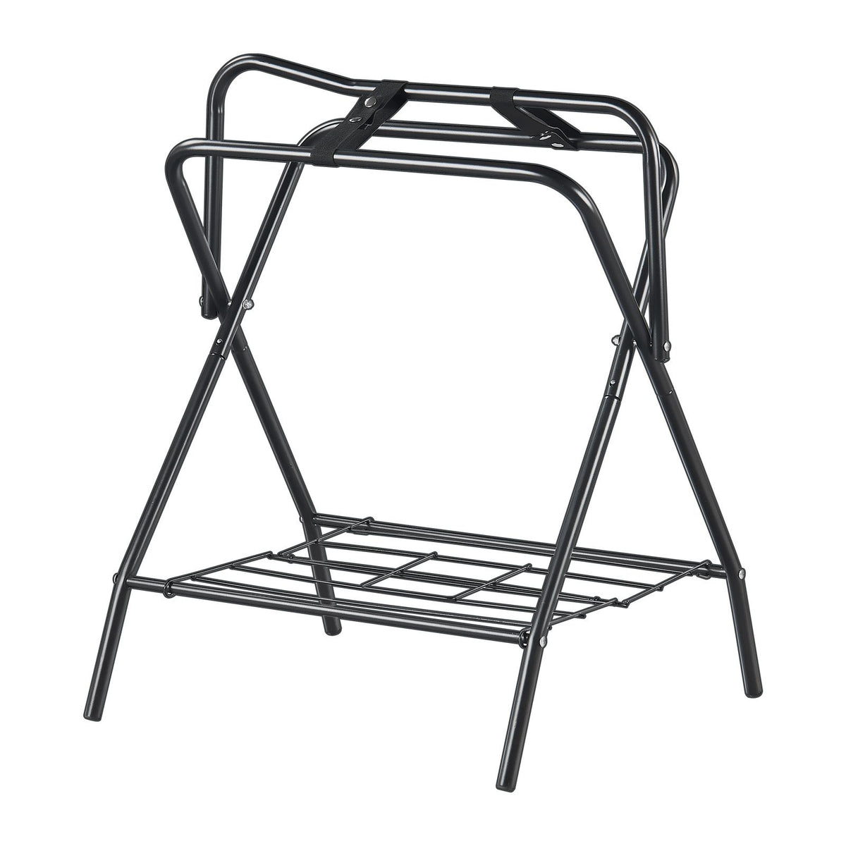 Folding Saddle Rack, 28 x 19 x 37.5 in, 2 Packs Freestanding Horse Saddle Stand, Portable Horse Blanket Holder, Heavy Duty Steel Saddle Rack for English & Western Saddles, Tack Storage, Black