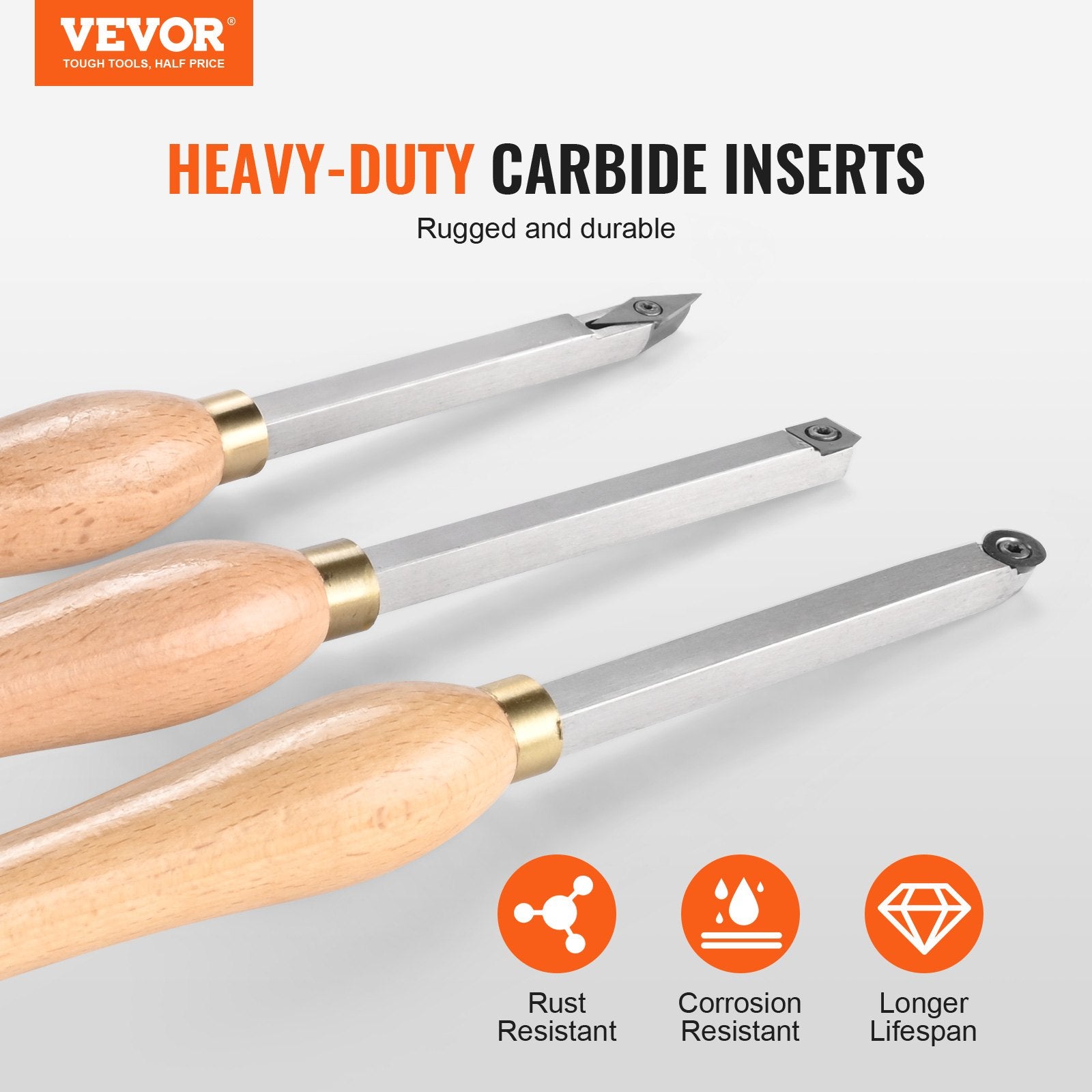 Disposable Cutlery: VEVOR Wood Lathe Chisel Set, 3 PCS Woodworking Turning Tools, Includes Square, Round, Diamond Carbide Blades, 20 cm Comfortable Grip Handles, Wood Chisel Set with Wooden Box For Turning Pens or Small