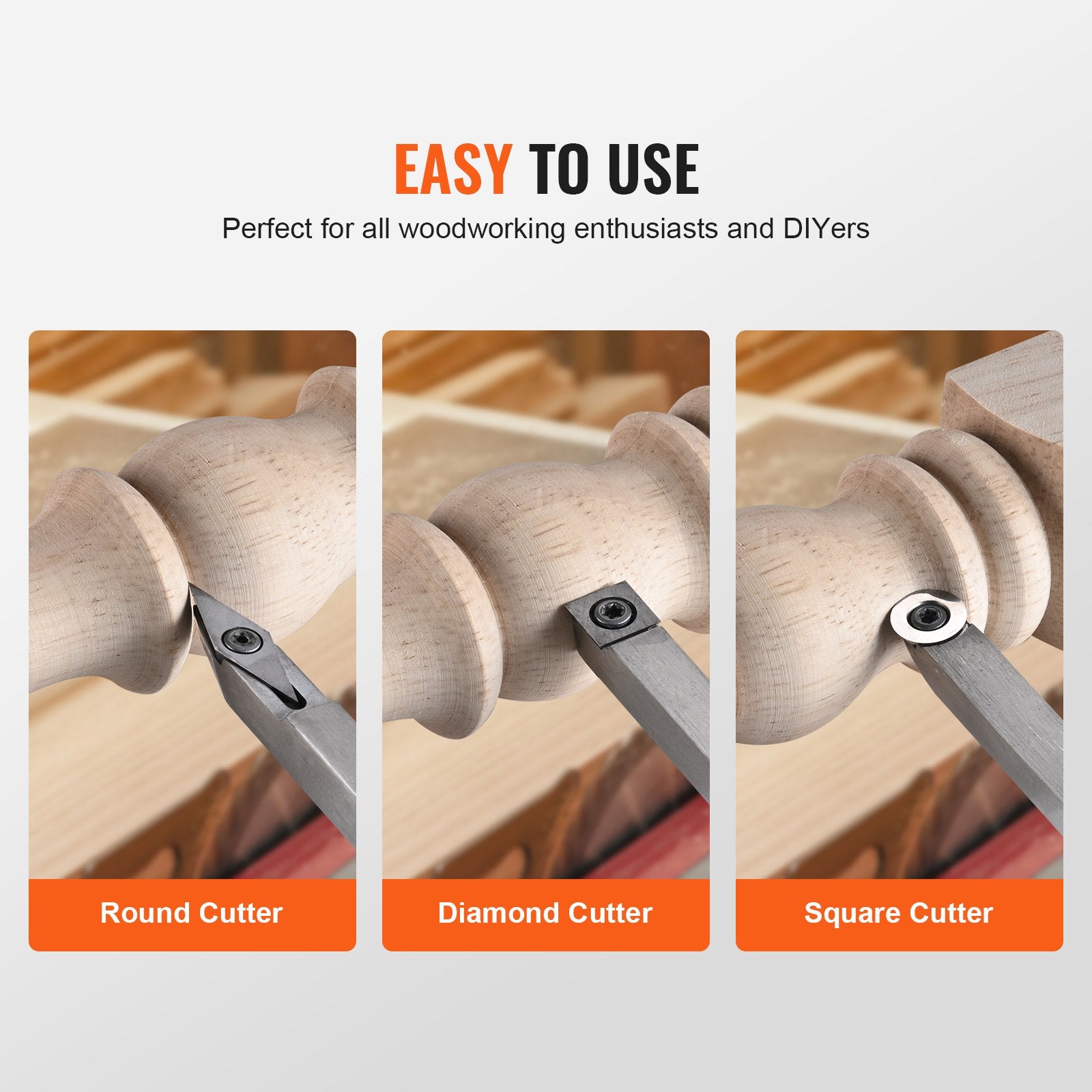 Disposable Cutlery: VEVOR Wood Lathe Chisel Set, 3 PCS Woodworking Turning Tools, Includes Square, Round, Diamond Carbide Blades, 20 cm Comfortable Grip Handles, Wood Chisel Set with Wooden Box For Turning Pens or Small
