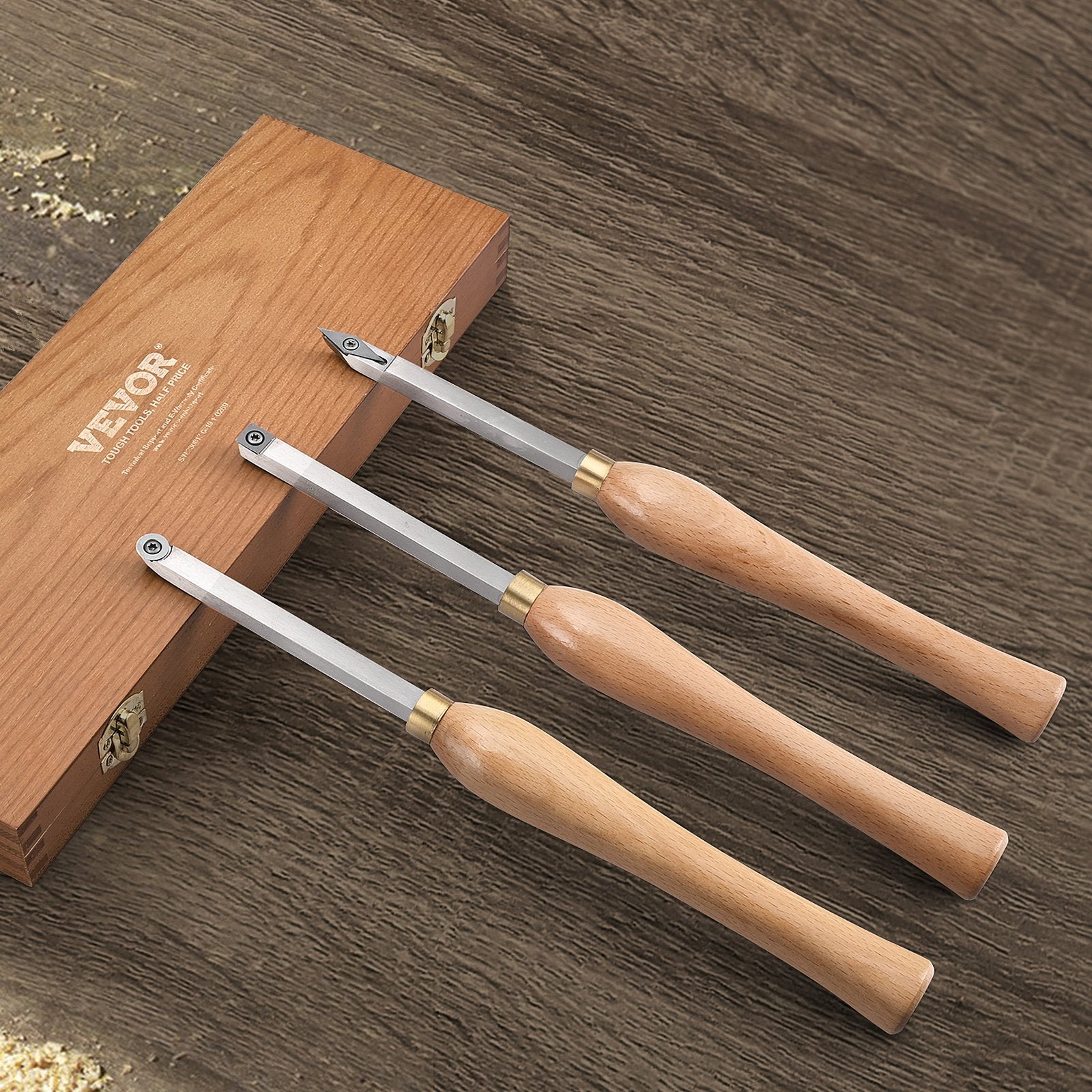 Disposable Cutlery: VEVOR Wood Lathe Chisel Set, 3 PCS Woodworking Turning Tools, Includes Square, Round, Diamond Carbide Blades, 20 cm Comfortable Grip Handles, Wood Chisel Set with Wooden Box For Turning Pens or Small