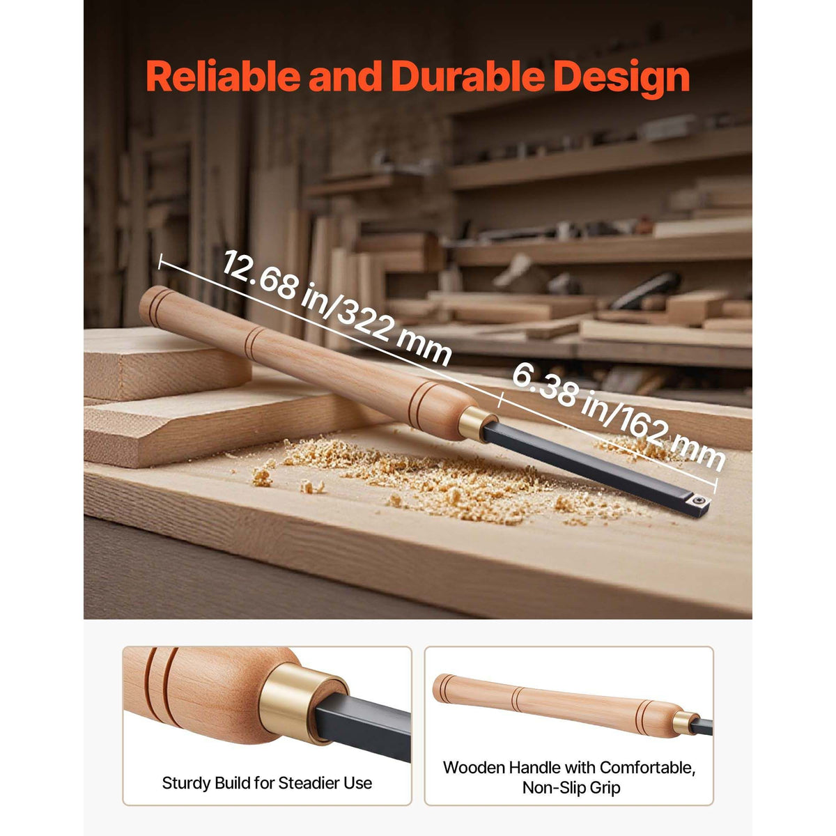Wood Lathe Turning Tool Set, 4PCS, Lathe Roughing Finishing and Detailing Hollow Tool with Wooden Handle, Diamond Round Square Carbide Inserts, Wooden Box, for Beginners Hobbyists Professionals