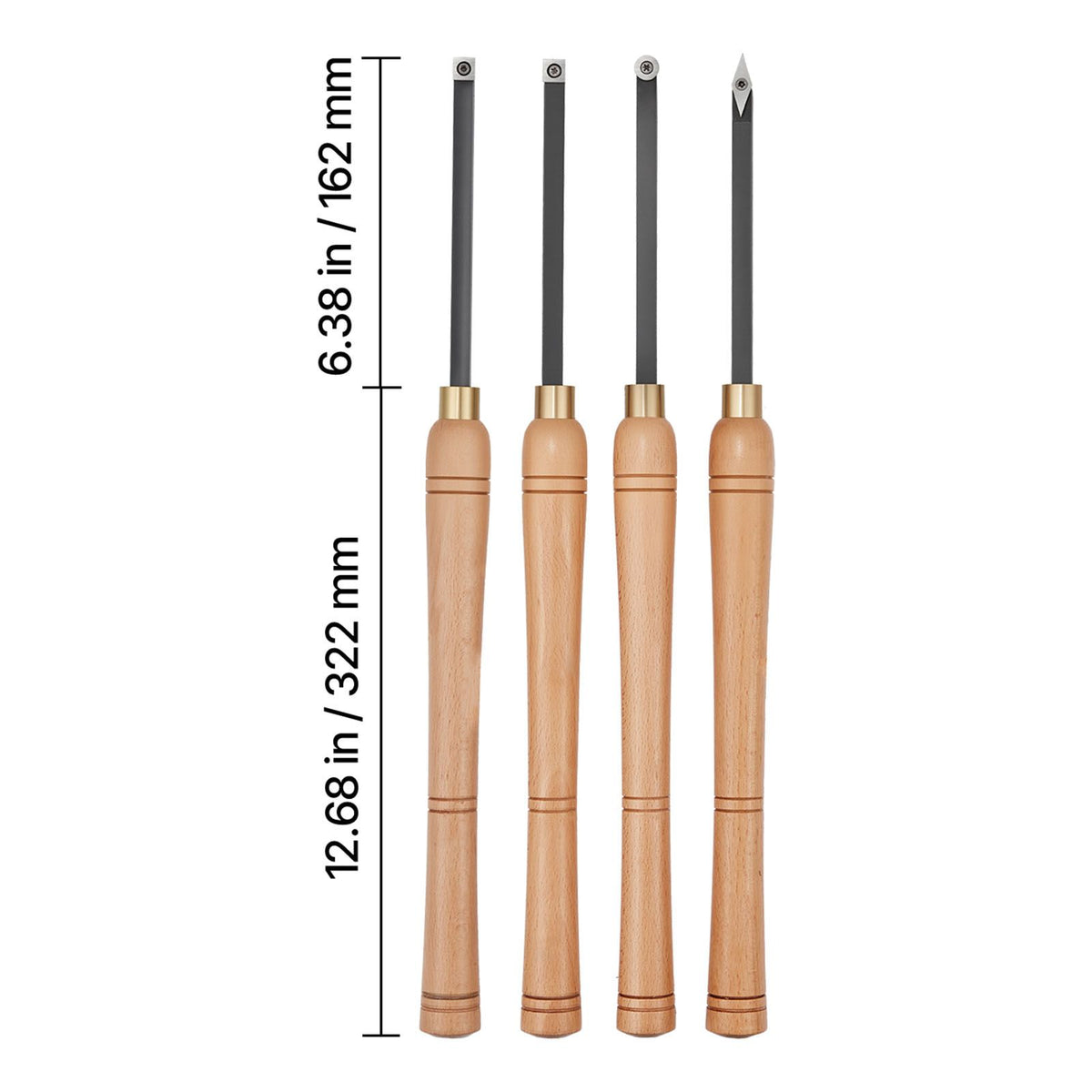 Wood Lathe Turning Tool Set, 4PCS, Lathe Roughing Finishing and Detailing Hollow Tool with Wooden Handle, Diamond Round Square Carbide Inserts, Wooden Box, for Beginners Hobbyists Professionals