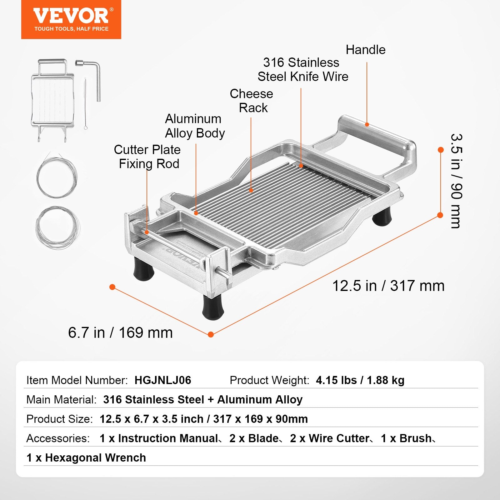 Cutters: VEVOR Cheese Cutter with Wire Cheeser Butter Cutting 0.39" & 0.78" Cheese Slicer