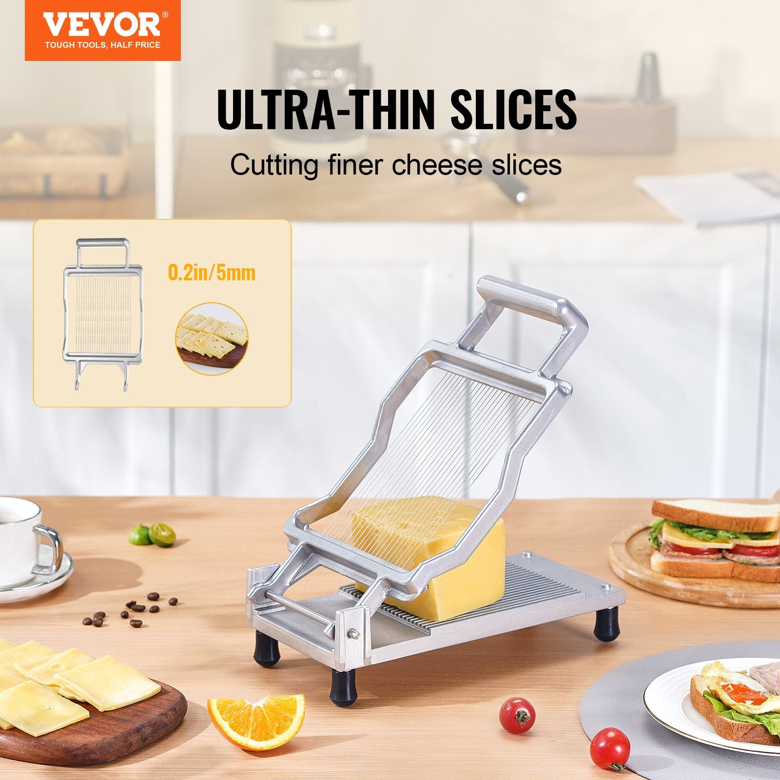 Cheese Cutter with Wire, 0.2" Ultra-Thin Cheeser Butter Cutting Blade, Detachable Cheese Slicer Wire, Aluminum Alloy Commercial Cheese Slicer with 316 Stainless Steel Knife Wire, Kitchen Cooking