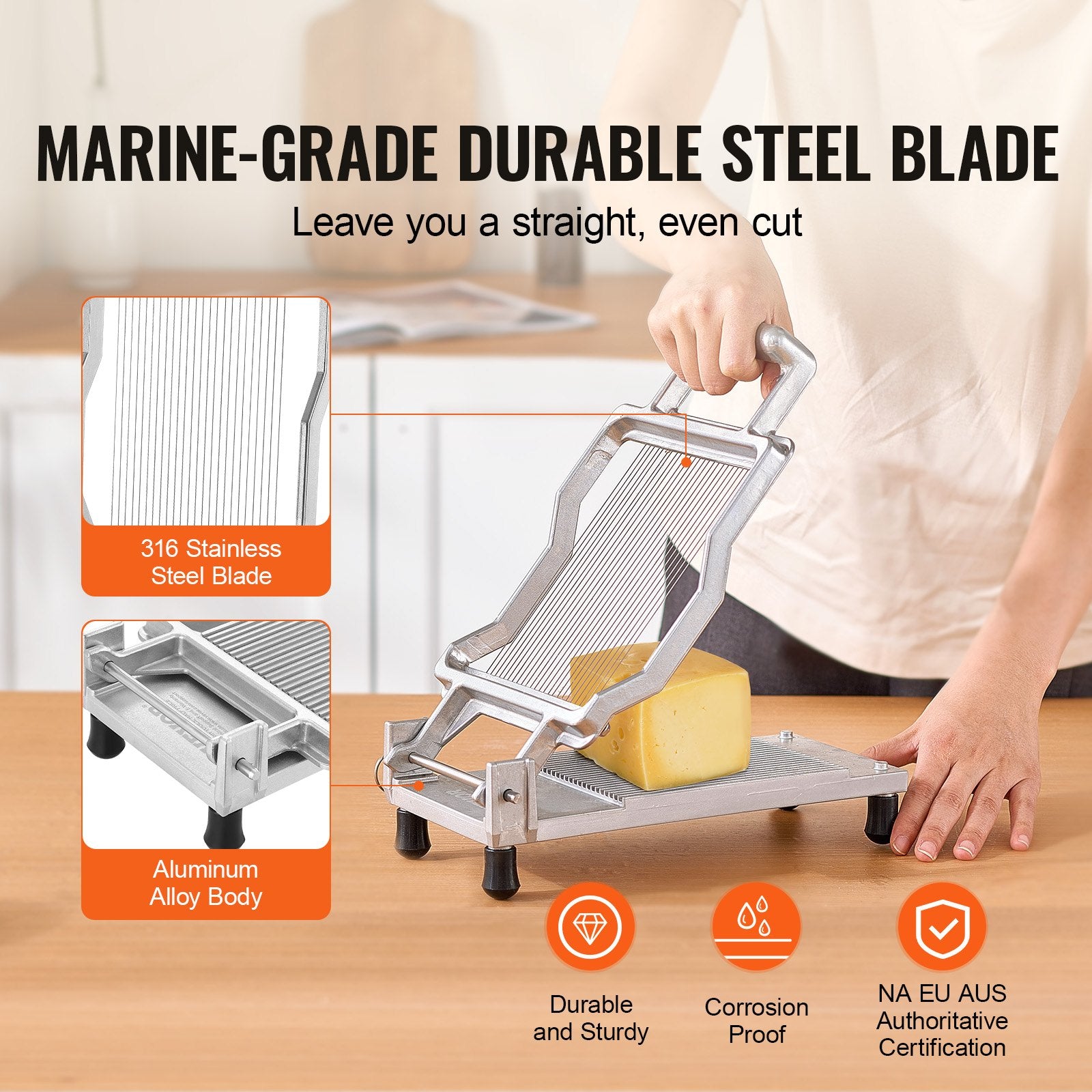 Cheese Cutter with Wire, 0.2" Ultra-Thin Cheeser Butter Cutting Blade, Detachable Cheese Slicer Wire, Aluminum Alloy Commercial Cheese Slicer with 316 Stainless Steel Knife Wire, Kitchen Cooking