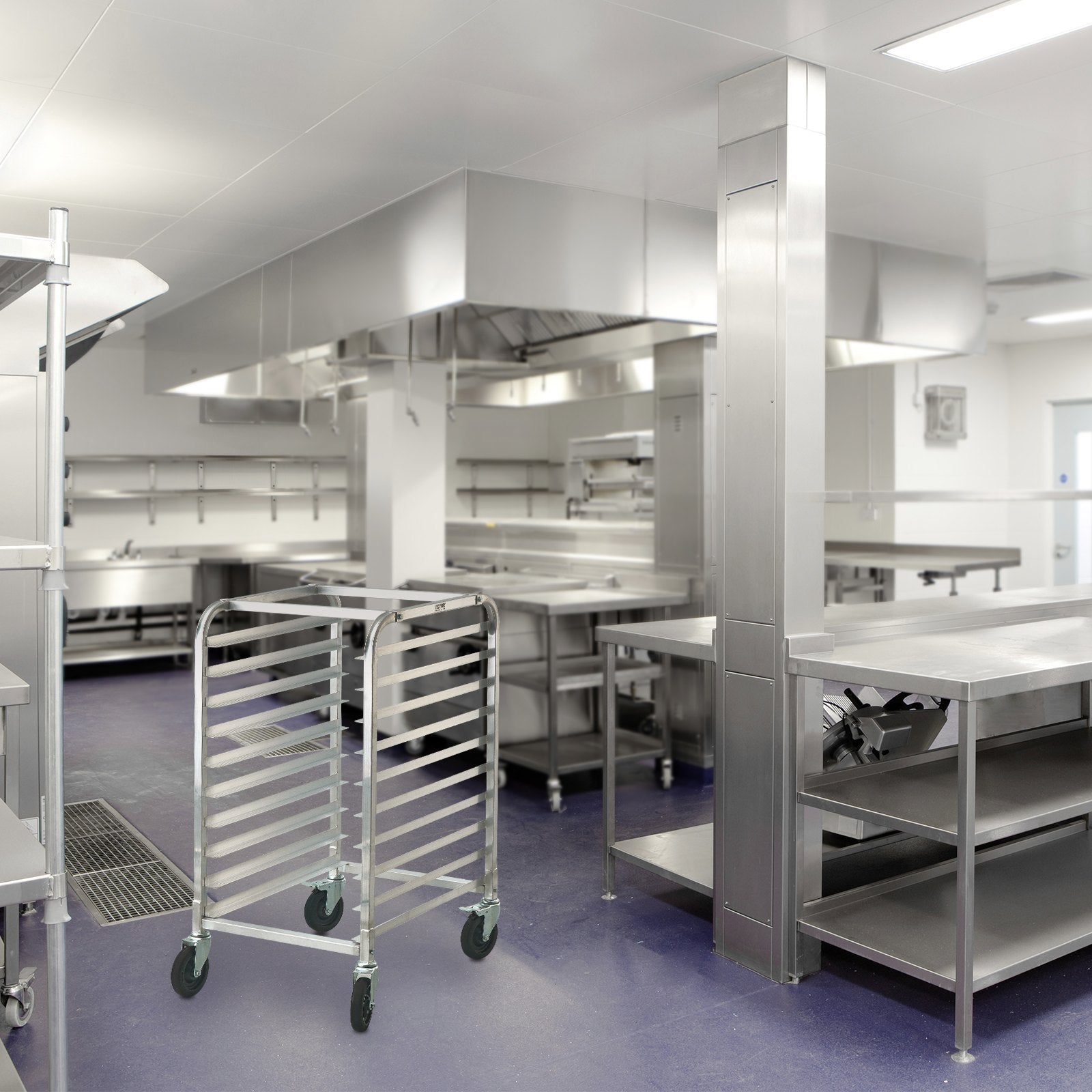 Bakeware & Accessories: VEVOR Bun Pan Rack, 10-Tier Commercial Bakery Racks with Brake Wheels, Aluminum Racking Trolley Storage for Half & Full Sheet, Speed Rack For Kitchen Home, Bread Baking Equipment, 660x515x985 mm
