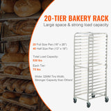 Bakeware & Accessories: VEVOR Bun Pan Rack, 20-Tier Commercial Bakery Racks with Brake Wheels, Aluminum Racking Trolley Storage for Half & Full Sheet, Speed Rack For Kitchen Home, Bread Baking Equipment, 660x517x1767 mm