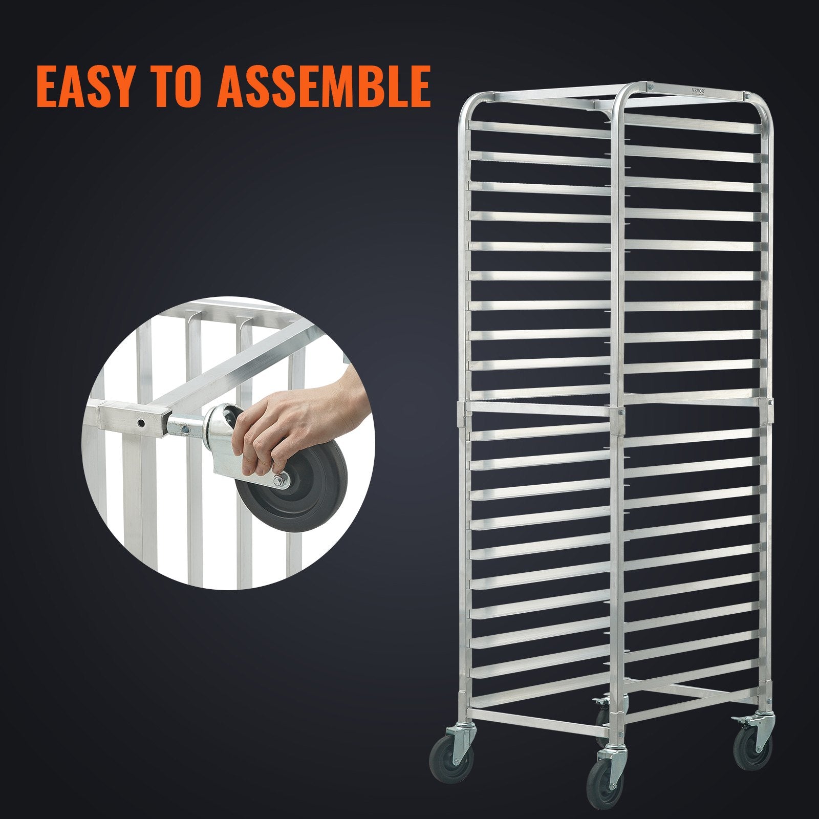 Bakeware & Accessories: VEVOR Bun Pan Rack, 20-Tier Commercial Bakery Racks with Brake Wheels, Aluminum Racking Trolley Storage for Half & Full Sheet, Speed Rack For Kitchen Home, Bread Baking Equipment, 660x517x1767 mm