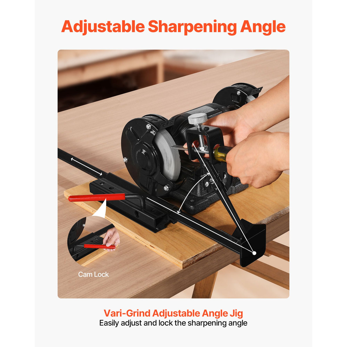 Multi-Grind Sharpening System, Vari-Grind Pro Sharpening Jig Kit for 6" & 8" Bench Grinders – with Platform, Long Support Arm & Fingernail Gouge Jig, for Chisels, Woodturning, Plane Irons