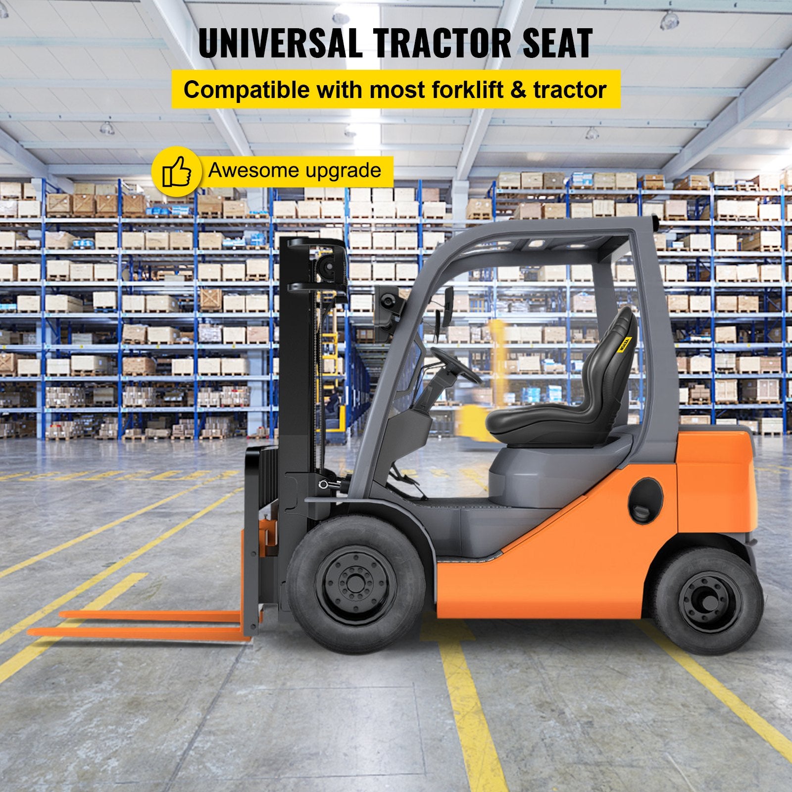 Automotive Parts: VEVOR Tractor Seat High Back Mower Seat Black Vinyl Forklift Drain Hole Pair