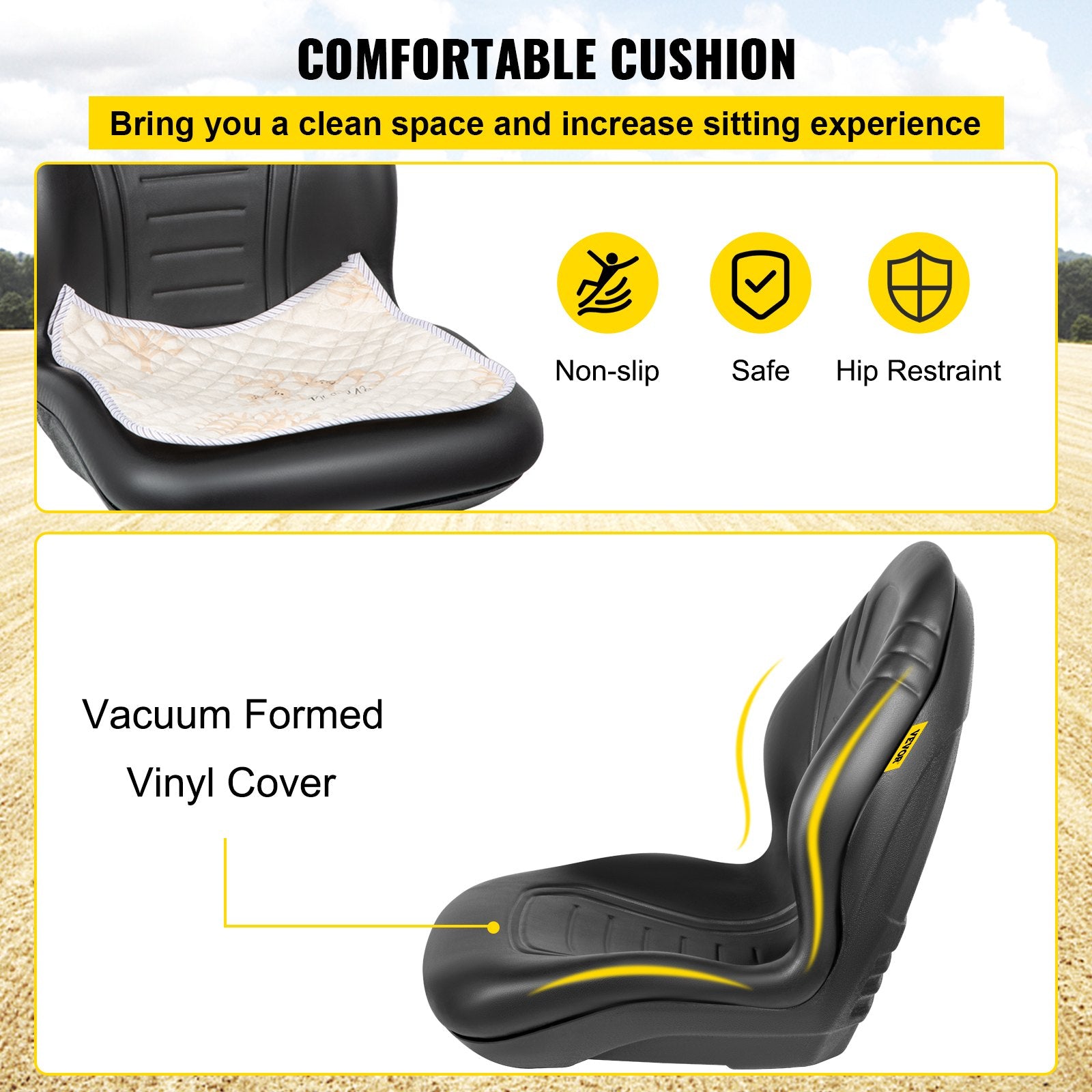 Automotive Parts: VEVOR Tractor Seat High Back Mower Seat Black Vinyl Forklift Drain Hole Pair