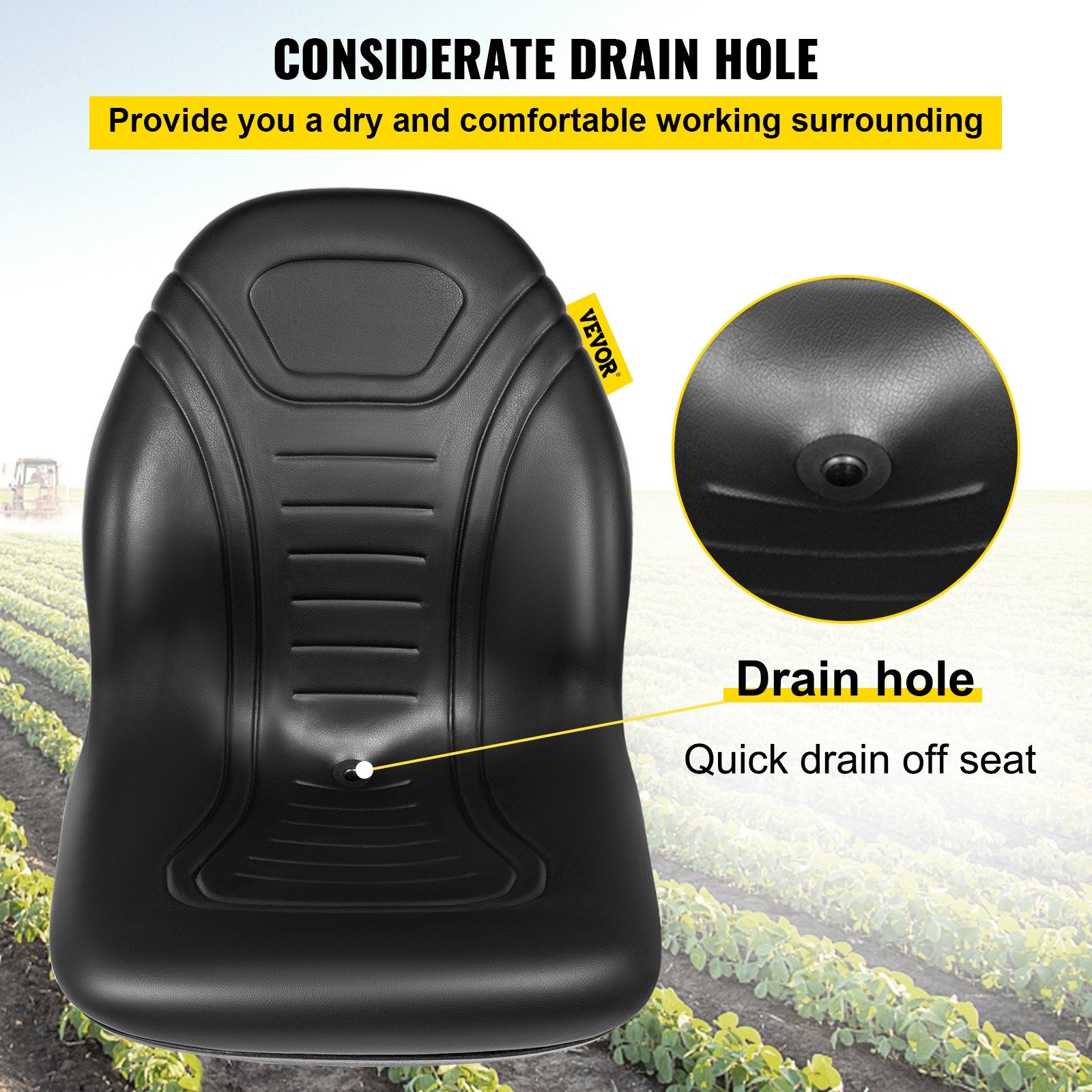 Automotive Parts: VEVOR Tractor Seat High Back Mower Seat Black Vinyl Forklift Drain Hole Pair