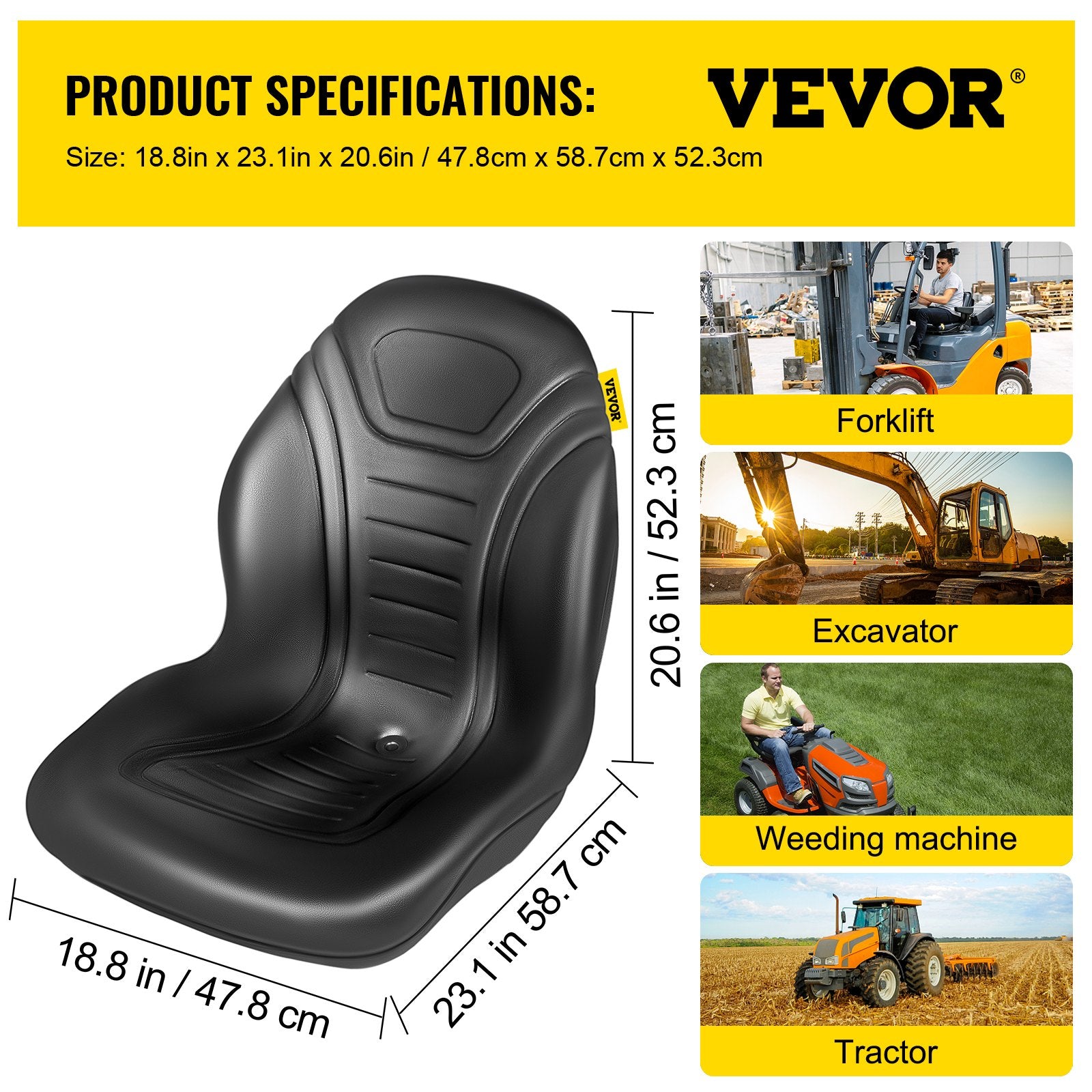 Automotive Parts: VEVOR Tractor Seat High Back Mower Seat Black Vinyl Forklift Drain Hole Pair