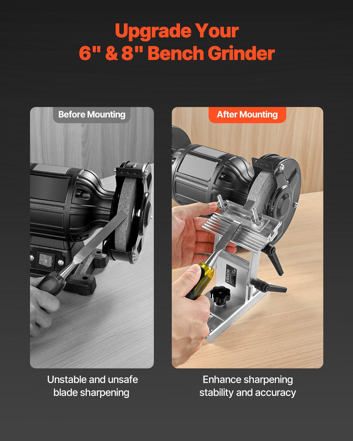 Sharpening Tool Rest Jig, Adjustable Replacement Tool Rest Sharpening Jig for 6" or 8" (152 mm or 203 mm) Bench Grinders â€“ with Flat Miter Slide for 0â€“2.5 inch (0â€“64 mm) Wide Blades and Chisels