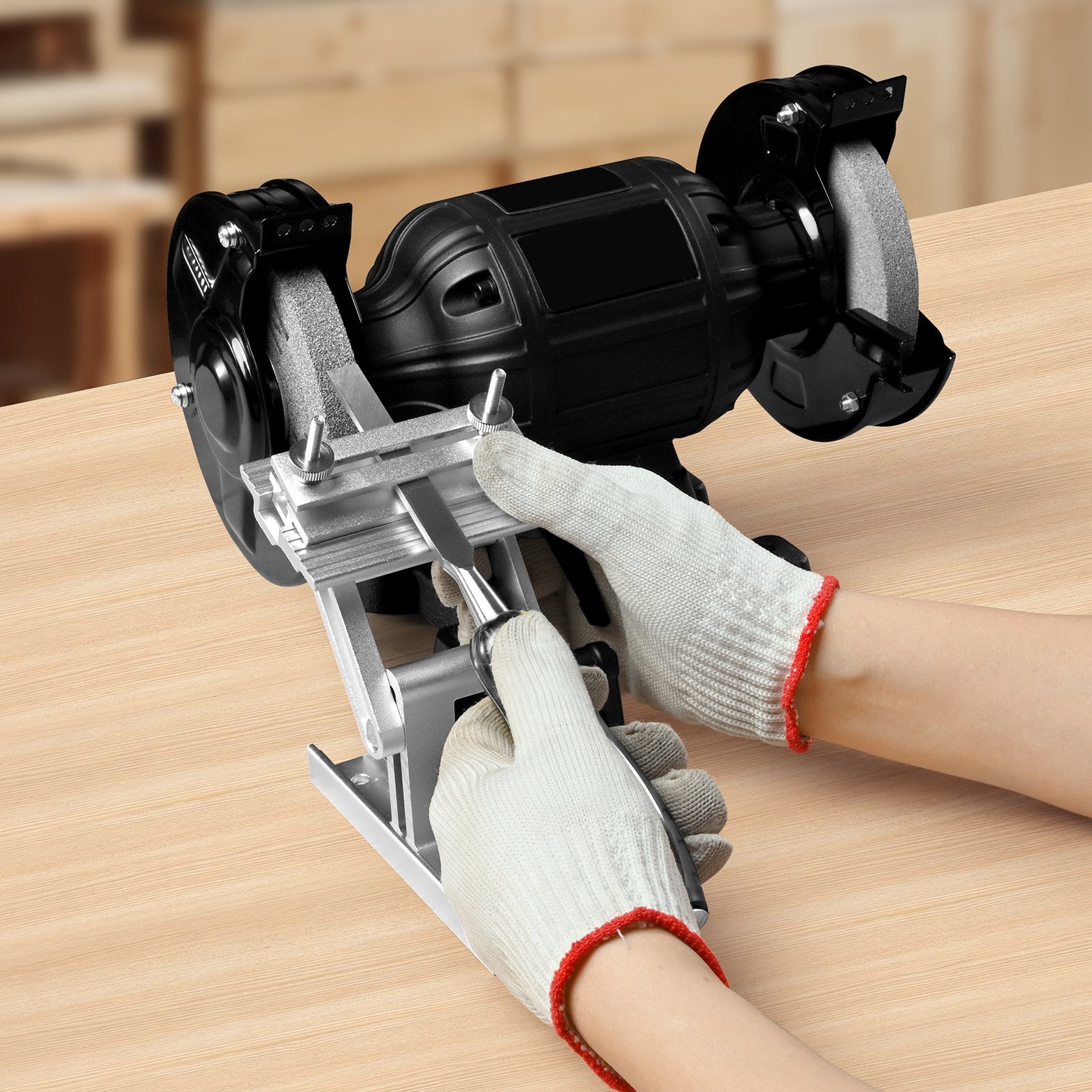Sharpening Tool Rest Jig, Adjustable Replacement Tool Rest Sharpening Jig for 6" or 8" (152 mm or 203 mm) Bench Grinders â€“ with Flat Miter Slide for 0â€“2.5 inch (0â€“64 mm) Wide Blades and Chisels