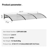 Awnings: VEVOR Window Door Awning Canopy, 965 x 2975mm Door Canopy Exterior, UF50+ PC Sunshade Sheet Awnings, Outdoor Patio Awning Sun Shade, Transparent, Waterproof, for Sun Shutter, UV, Rain, Snow Protection