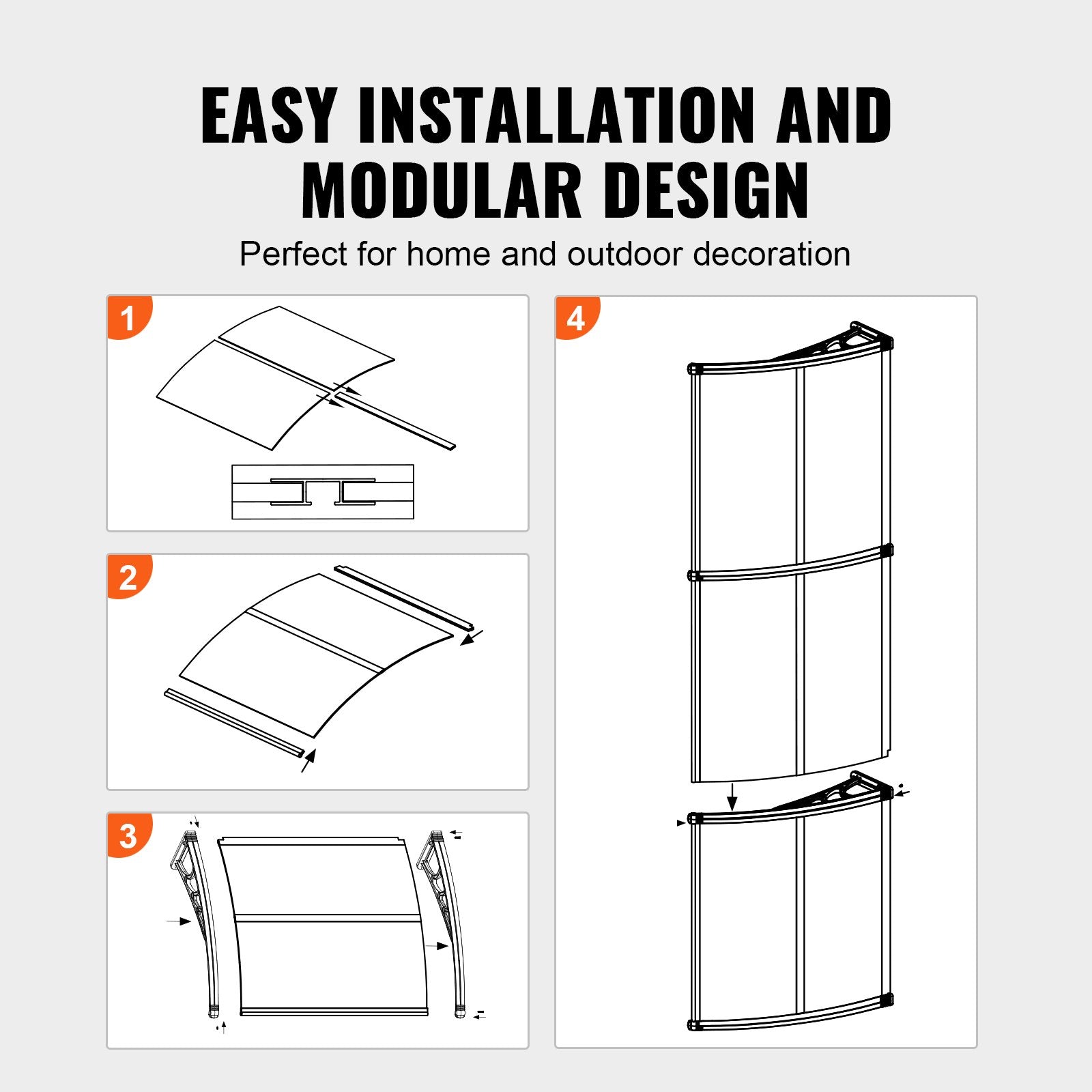 Awnings: VEVOR Window Door Awning Canopy 965 x 1987 mm, UPF 50+ Polycarbonate Entry Door Outdoor Window Awning Exterior, Front Door Overhang Awning for Sun Shutter, UV, Rain, Snow Protection, Hollow Sheet