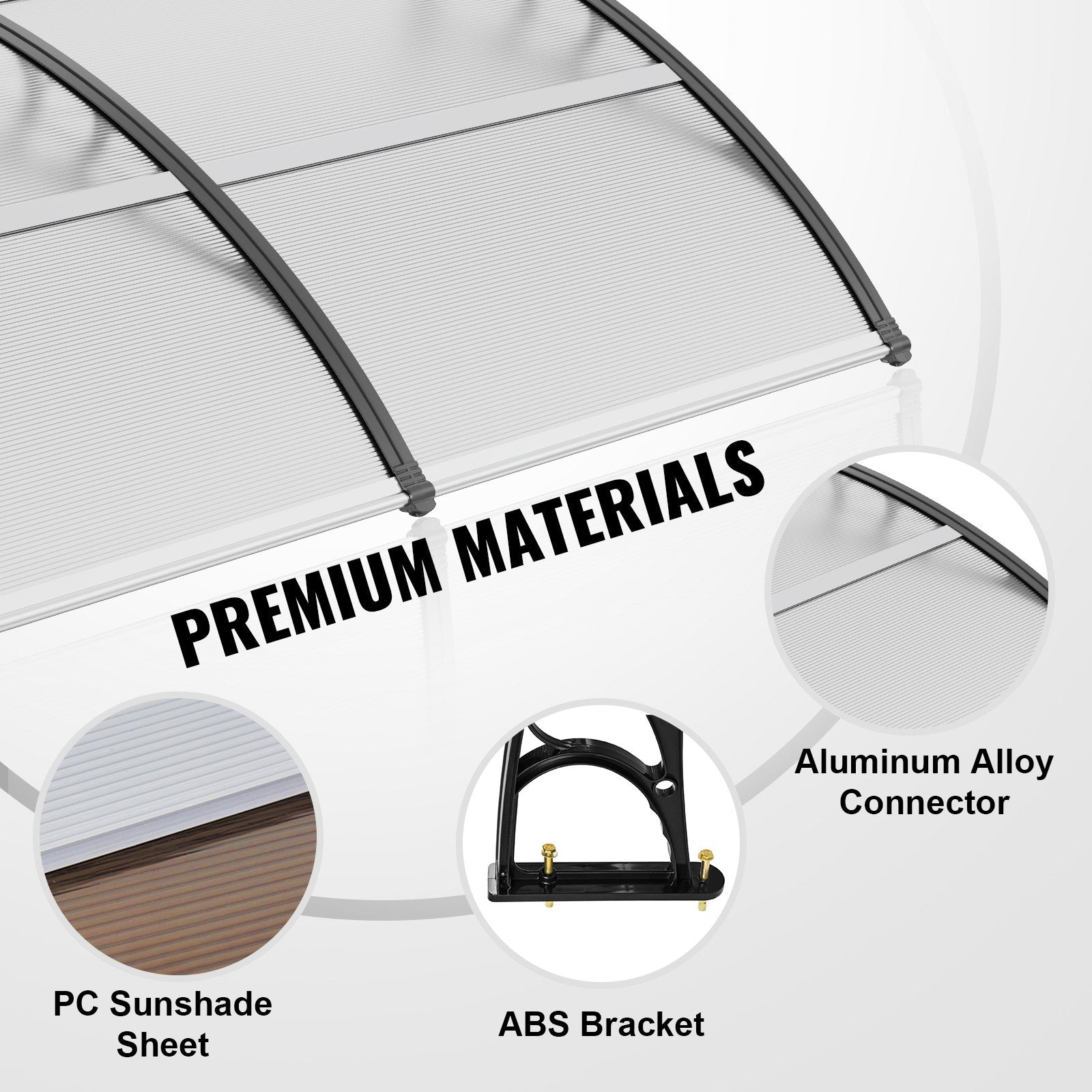 Awnings: VEVOR Window Door Awning Canopy 965 x 1987 mm, UPF 50+ Polycarbonate Entry Door Outdoor Window Awning Exterior, Front Door Overhang Awning for Sun Shutter, UV, Rain, Snow Protection, Hollow Sheet