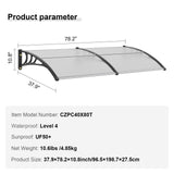 Awnings: VEVOR Window Door Awning Canopy 965 x 1987 mm, UPF 50+ Polycarbonate Entry Door Outdoor Window Awning Exterior, Front Door Overhang Awning for Sun Shutter, UV, Rain, Snow Protection, Hollow Sheet