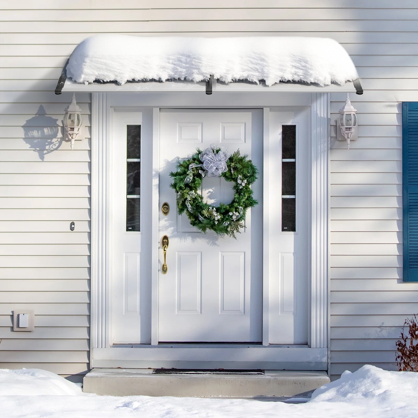 Awnings: VEVOR Window Door Awning Canopy 965 x 1987 mm, UPF 50+ Polycarbonate Entry Door Outdoor Window Awning Exterior, Front Door Overhang Awning for Sun Shutter, UV, Rain, Snow Protection, Hollow Sheet