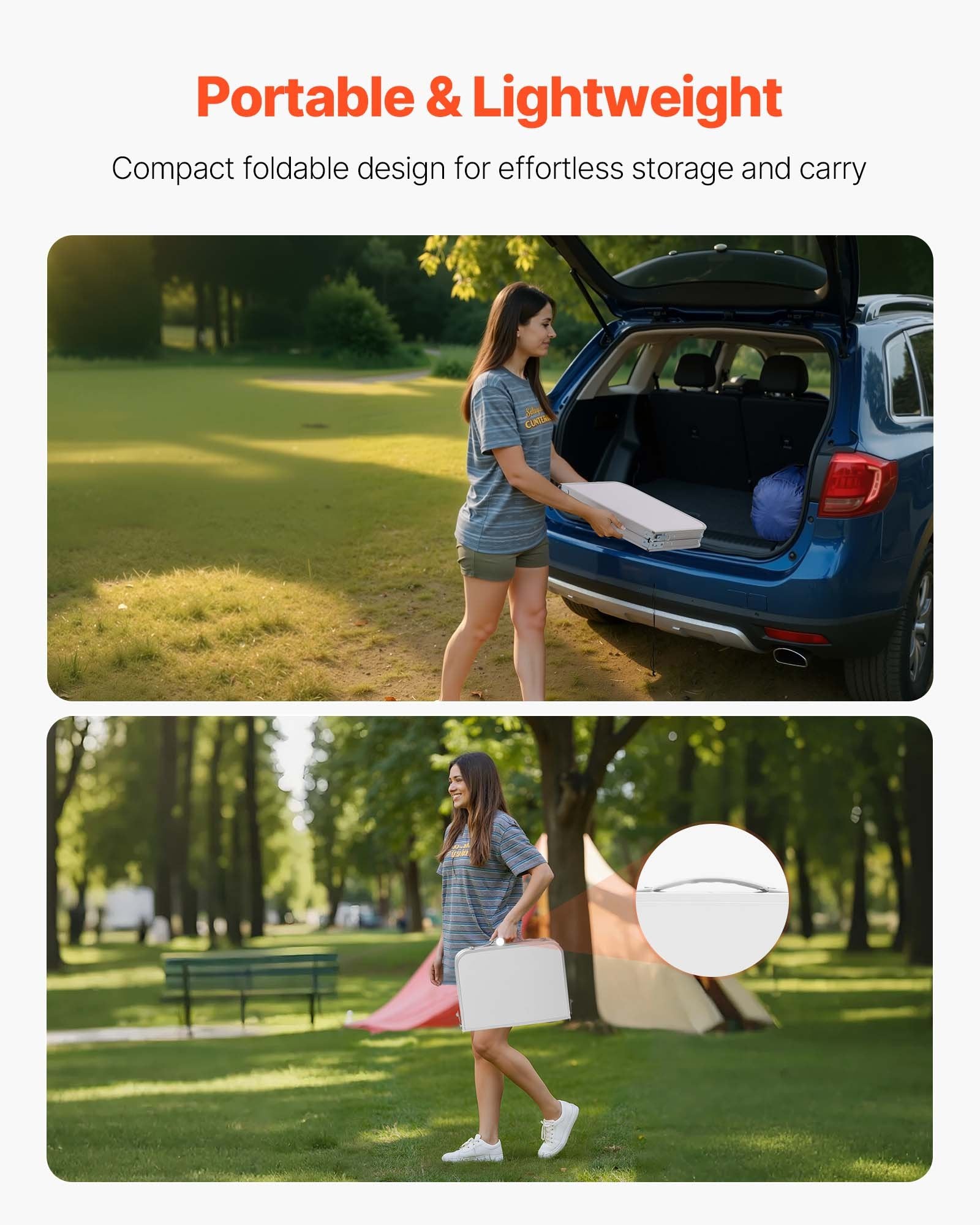 Outdoor Sofas & Lounge Sets: VEVOR Folding Camping Table, Adjustable Height Portable Side Tables, Aluminum MDF Beach Table with Mesh Layer, Carrying Handle, Lightweight Compact for Outdoor Picnic BBQ Cooking, 24x16in, Silver