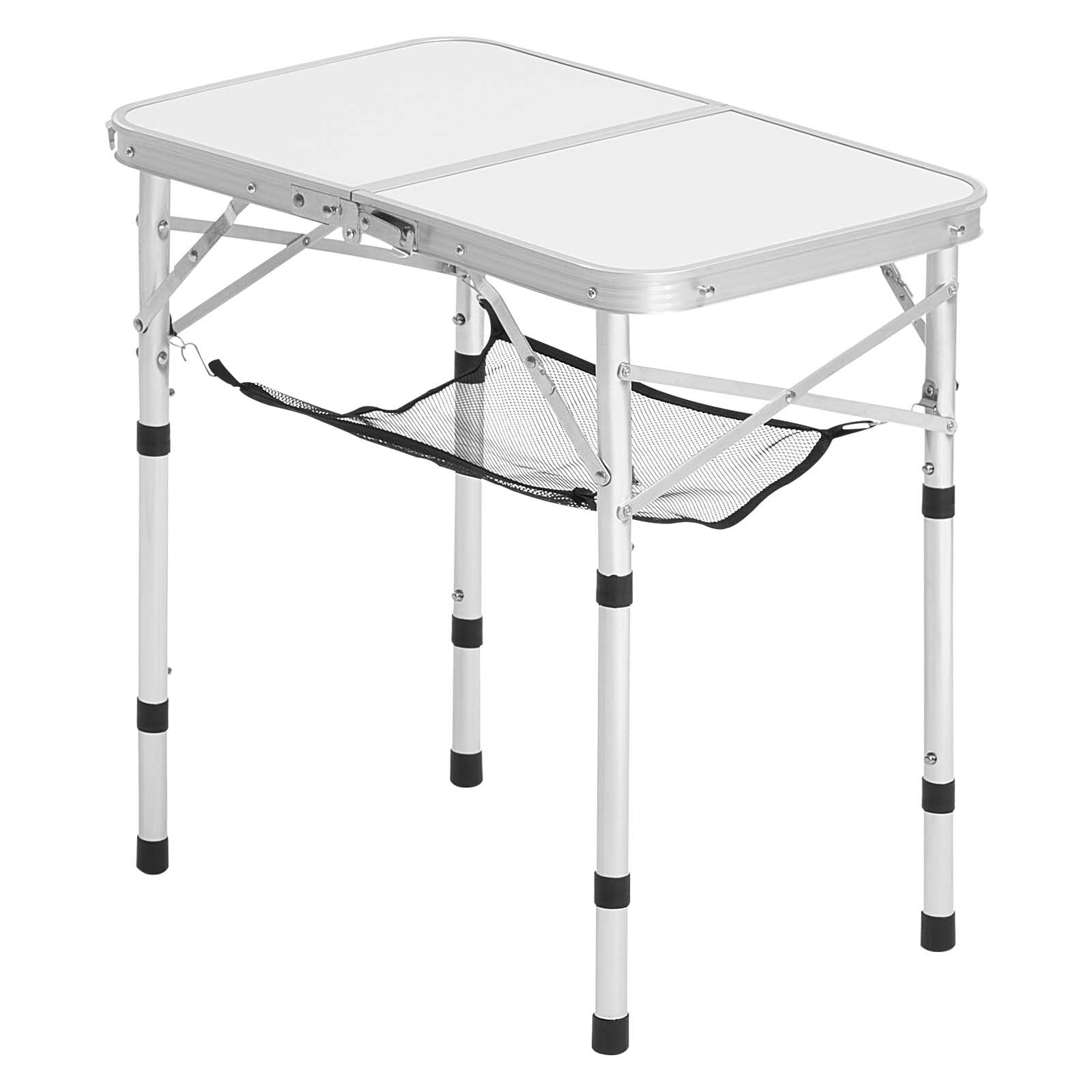 Outdoor Sofas & Lounge Sets: VEVOR Folding Camping Table, Adjustable Height Portable Side Tables, Aluminum MDF Beach Table with Mesh Layer, Carrying Handle, Lightweight Compact for Outdoor Picnic BBQ Cooking, 24x16in, Silver