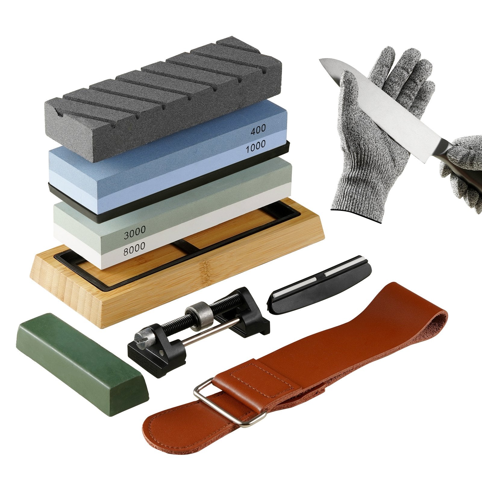 Saw Accessories: VEVOR Whetstone Knife Sharpening Kit, 2 Dual-Sided Grit Whetstones 400/1000 3000/8000, 10PCS Knife Sharpener Kit with 3 Non-Slip Bases, Angle & Honing Guide, Flattening Stone for All Knives, Scissors