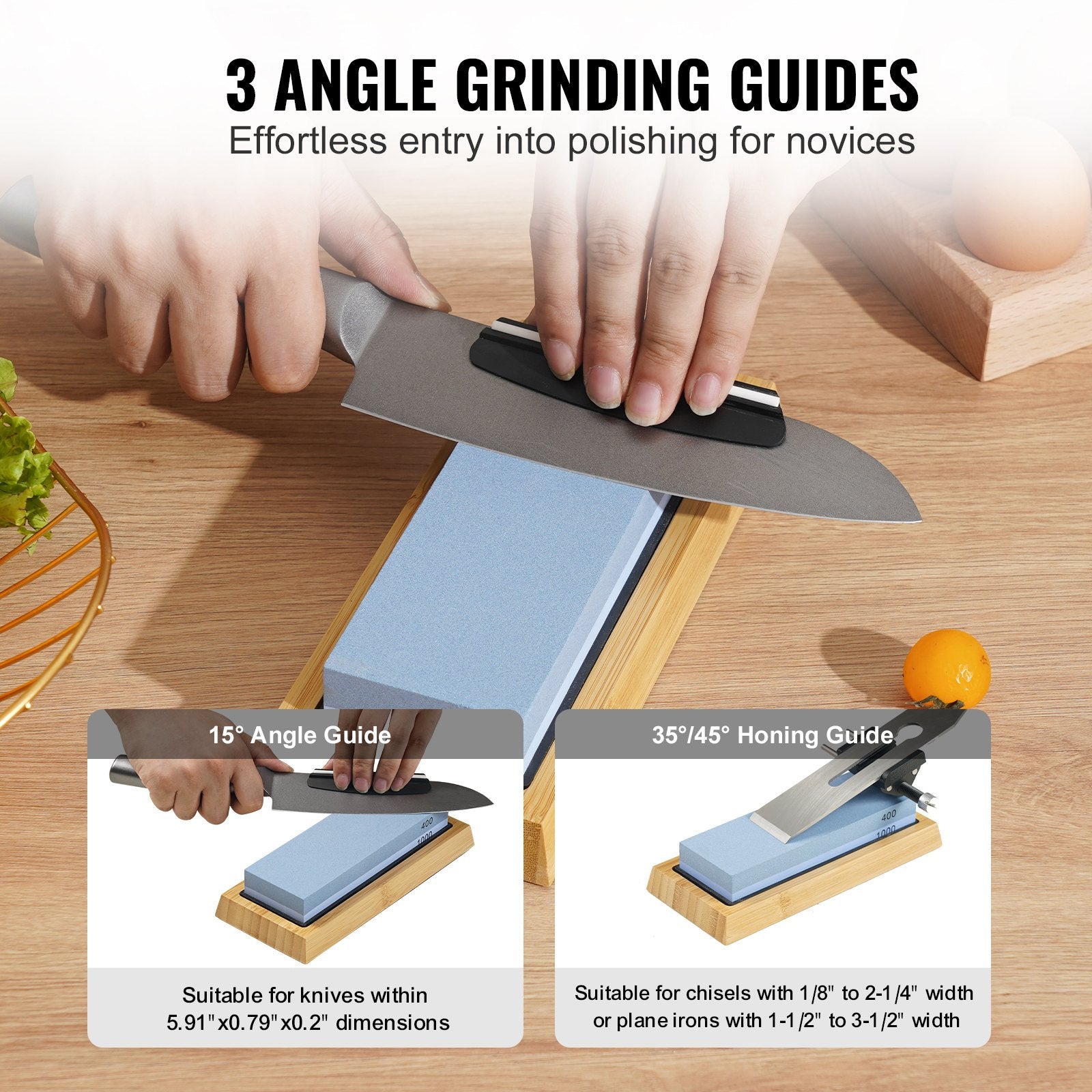 Saw Accessories: VEVOR Whetstone Knife Sharpening Kit, 2 Dual-Sided Grit Whetstones 400/1000 3000/8000, 10PCS Knife Sharpener Kit with 3 Non-Slip Bases, Angle & Honing Guide, Flattening Stone for All Knives, Scissors