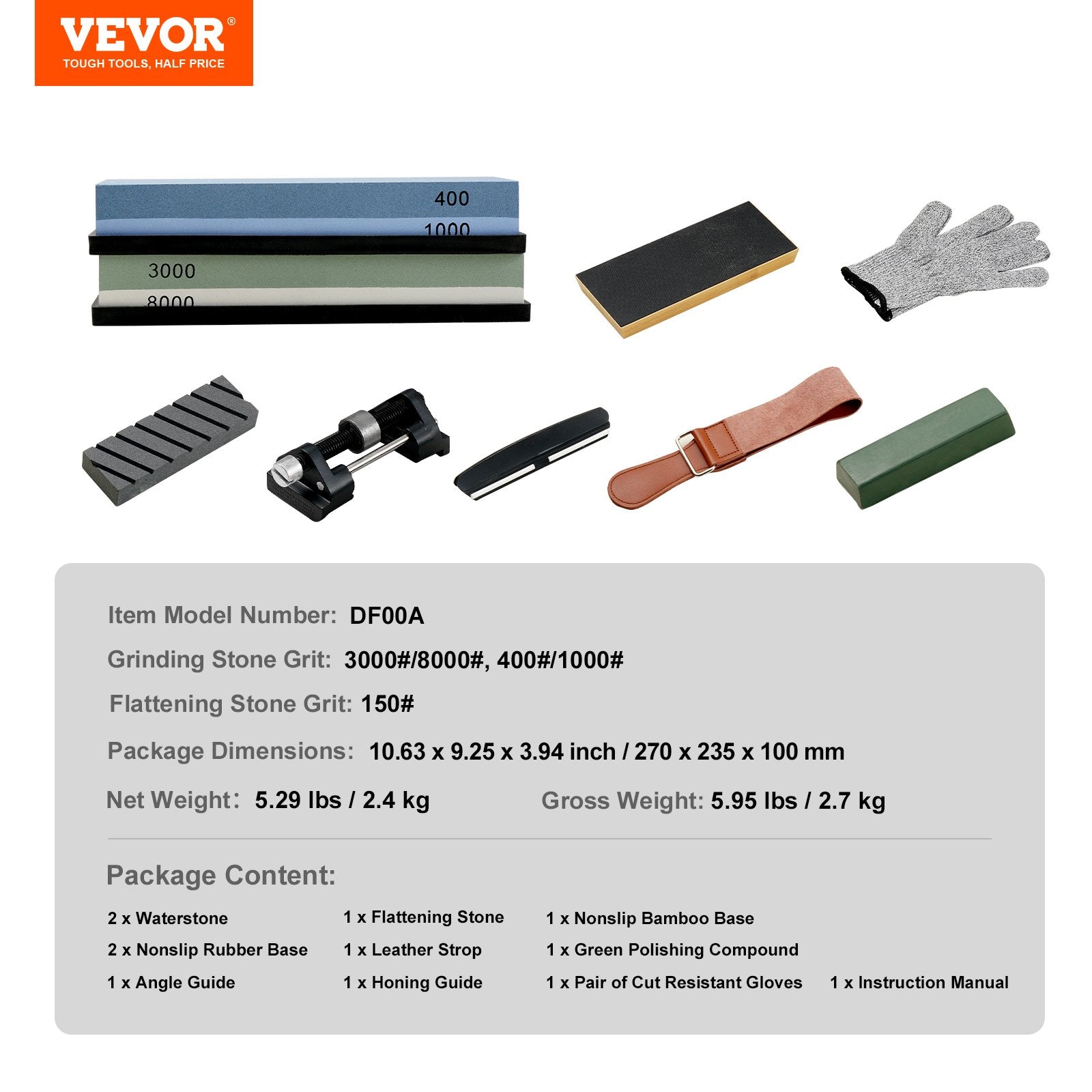 Saw Accessories: VEVOR Whetstone Knife Sharpening Kit, 2 Dual-Sided Grit Whetstones 400/1000 3000/8000, 10PCS Knife Sharpener Kit with 3 Non-Slip Bases, Angle & Honing Guide, Flattening Stone for All Knives, Scissors