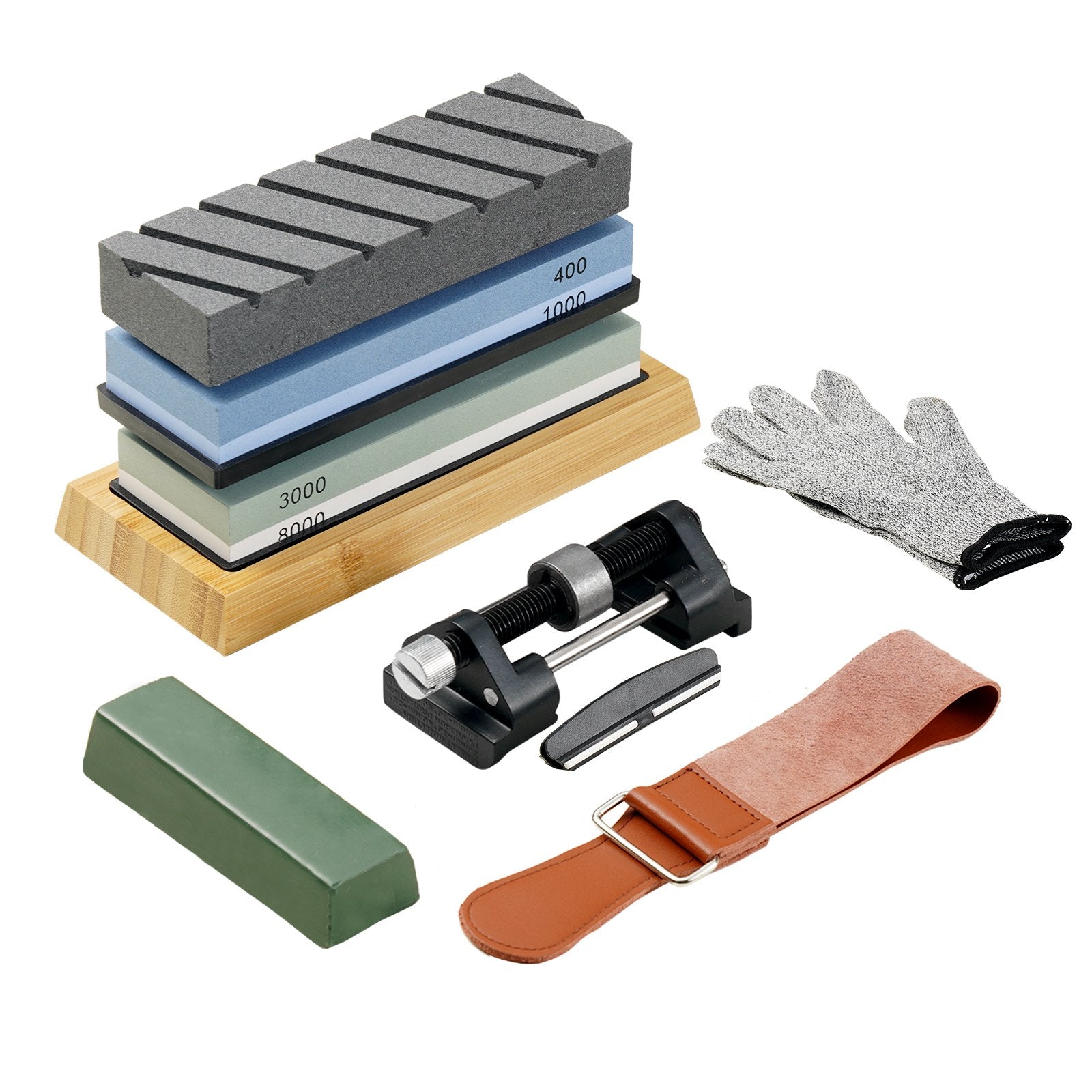 Saw Accessories: VEVOR Whetstone Knife Sharpening Kit, 2 Dual-Sided Grit Whetstones 400/1000 3000/8000, 10PCS Knife Sharpener Kit with 3 Non-Slip Bases, Angle & Honing Guide, Flattening Stone for All Knives, Scissors