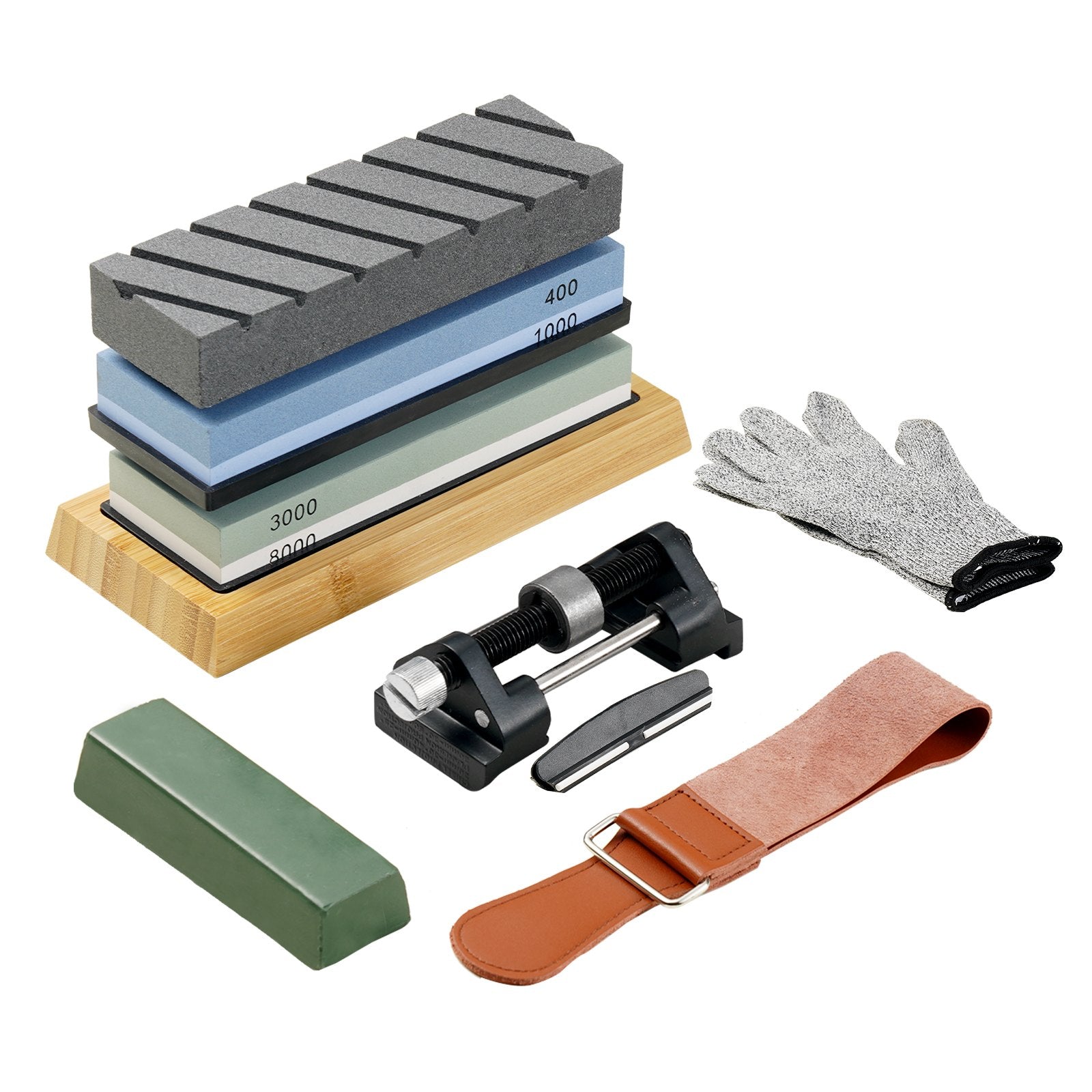Saw Accessories: VEVOR Whetstone Knife Sharpening Kit, 2 Dual-Sided Grit Whetstones 400/1000 3000/8000, 10PCS Knife Sharpener Kit with 3 Non-Slip Bases, Angle & Honing Guide, Flattening Stone for All Knives, Scissors