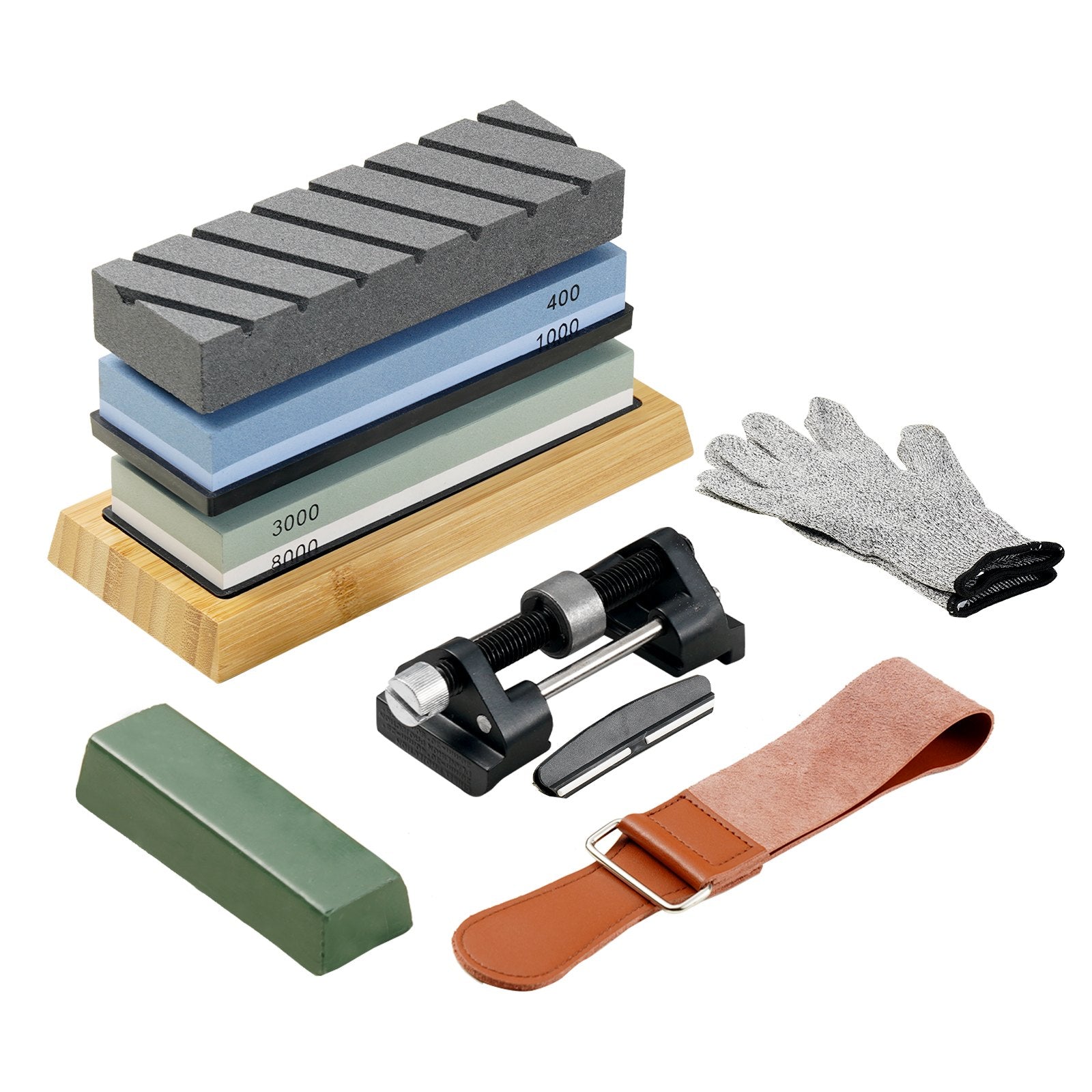 Saw Accessories: VEVOR Whetstone Knife Sharpening Kit, 2 Dual-Sided Grit Whetstones 400/1000 3000/8000, 10PCS Knife Sharpener Kit with 3 Non-Slip Bases, Angle & Honing Guide, Flattening Stone for All Knives, Scissors