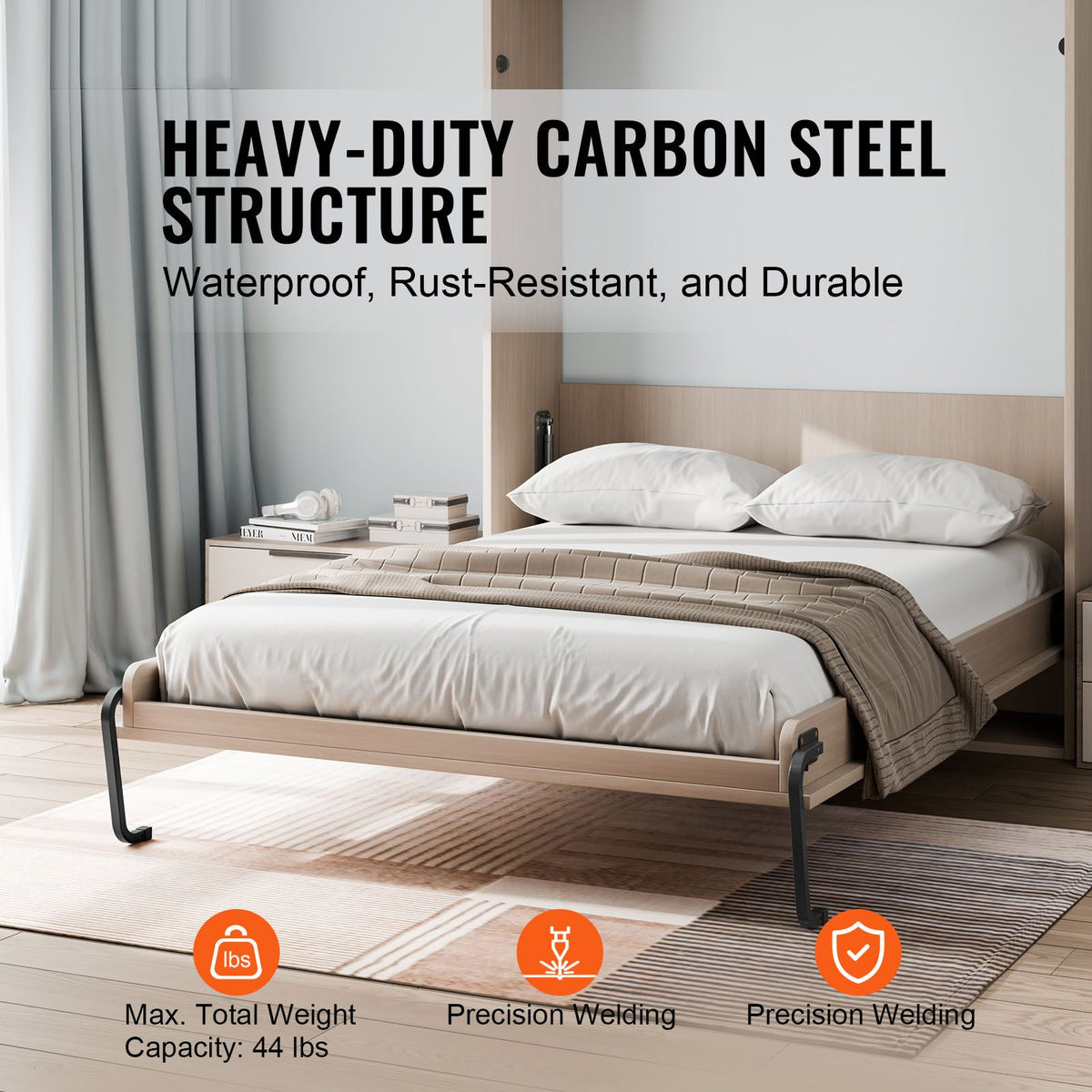 Murphy Bed Kit, Twin Size, Deluxe DIY Wall Bed Mechanical Hardware Kit, Pneumatic Lever Heavy Duty Bed Frame Support, Folding Cabinet Wall Bed Space Saving Design for Guestroom, Easy to Build