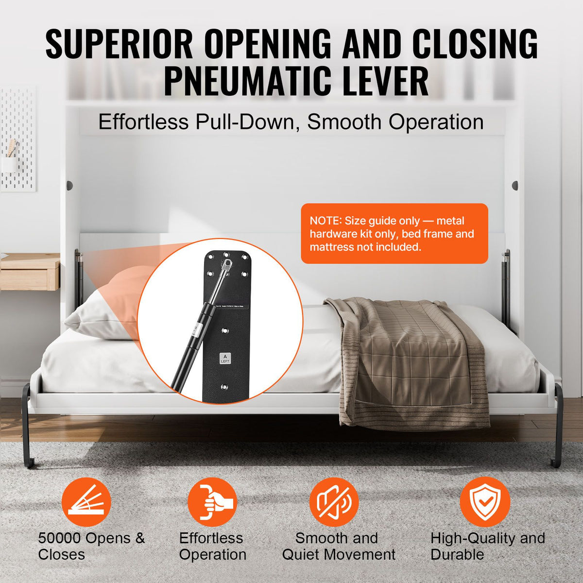 Murphy Bed Kit, Twin Size, Deluxe DIY Wall Bed Mechanical Hardware Kit, Pneumatic Lever Heavy Duty Bed Frame Support, Folding Cabinet Wall Bed Space Saving Design for Guestroom, Easy to Build
