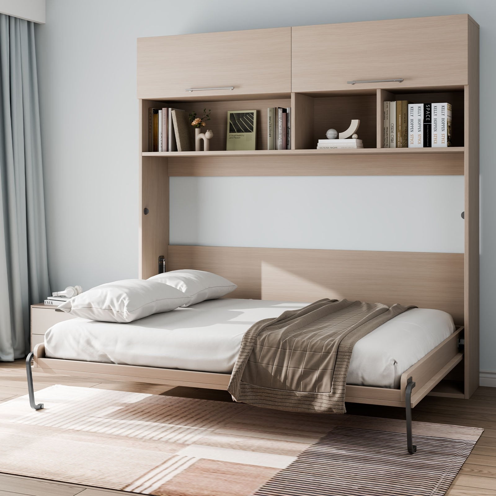Side Tables: VEVOR Murphy Bed Kit, Full Size, Deluxe DIY Wall Bed Mechanical Hardware Kit, Pneumatic Lever Heavy Duty Bed Frame Support, Folding Cabinet Wall Bed Space Saving Design for Guestroom, Easy to Build