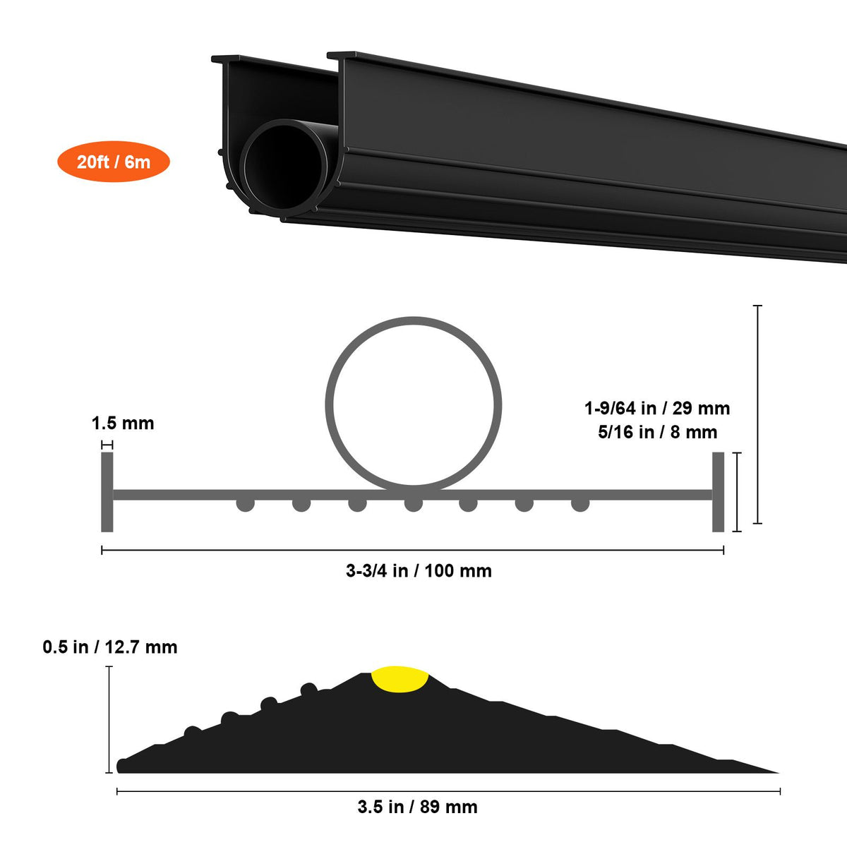 Garage Door Threshold and Bottom Seals Kit, 20 FT U Shape+O Ring Universal Garage Door Bottom Seal Weatherstrip PVC, Combine with Weatherproof Garage Threshold Seal Strip with Adhesive, Black